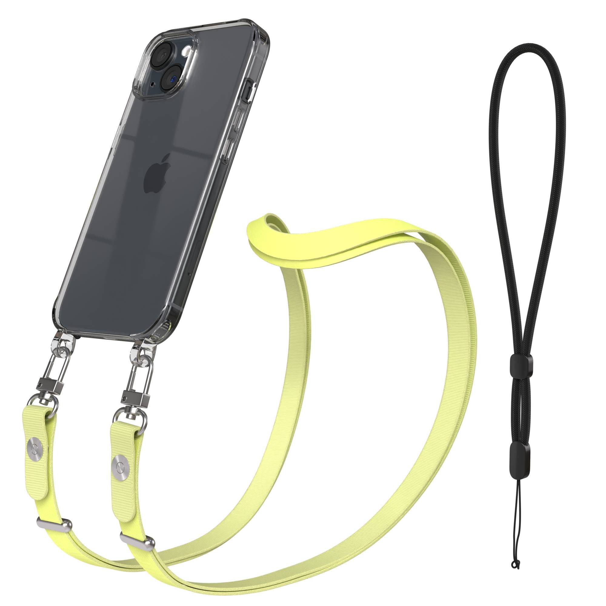 EAZY CASE Handykette für Apple iPhone 15 Handyhülle mit Handyband magnetisch, Handyband in Gelb mit Magnetverschluss und 2x2 Connectoren