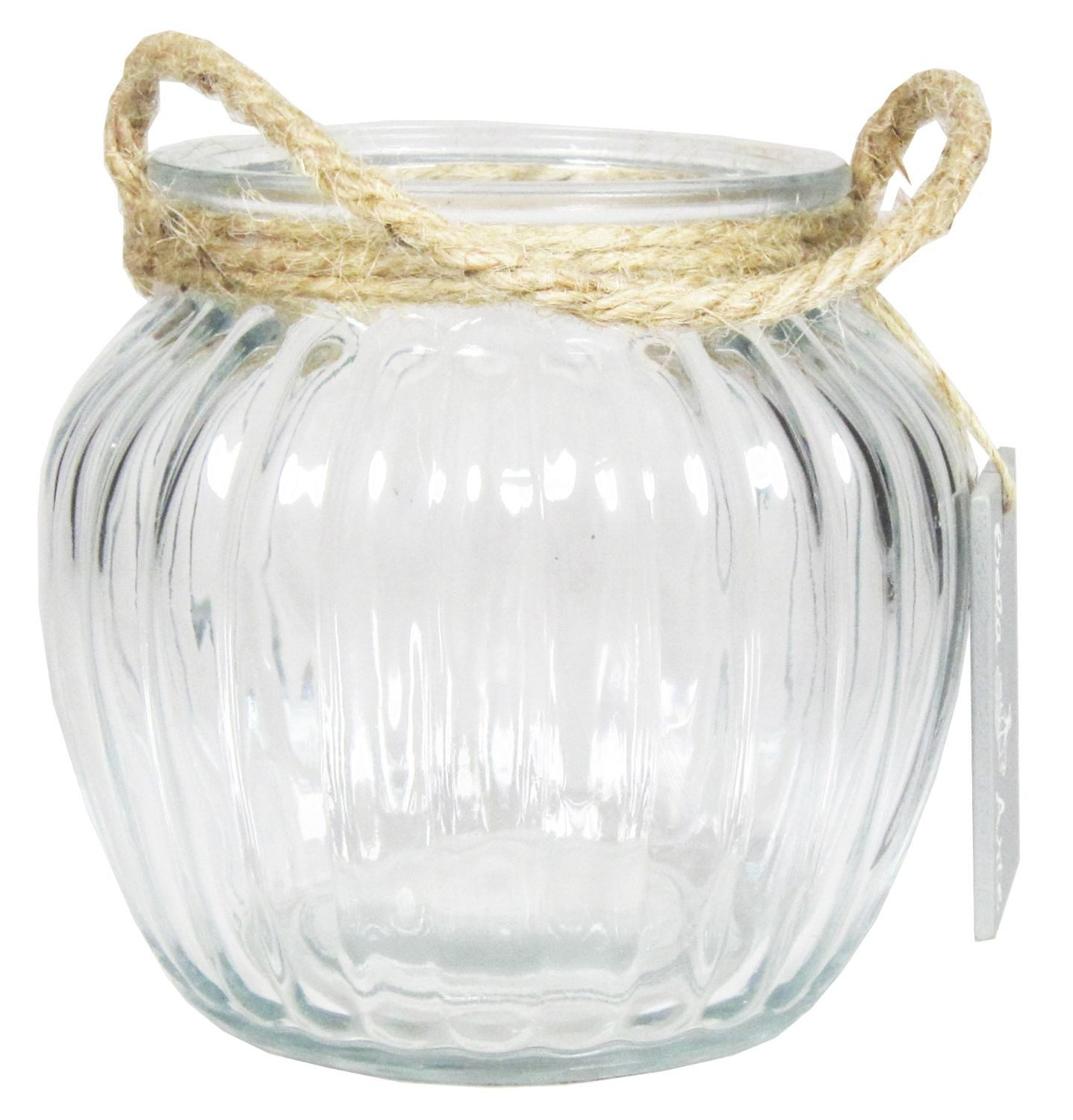 INNA-Glas Windlicht Kerzanglas Akili mit Henkel, längsstreifen, klar, 13,5cm, Ø15cm