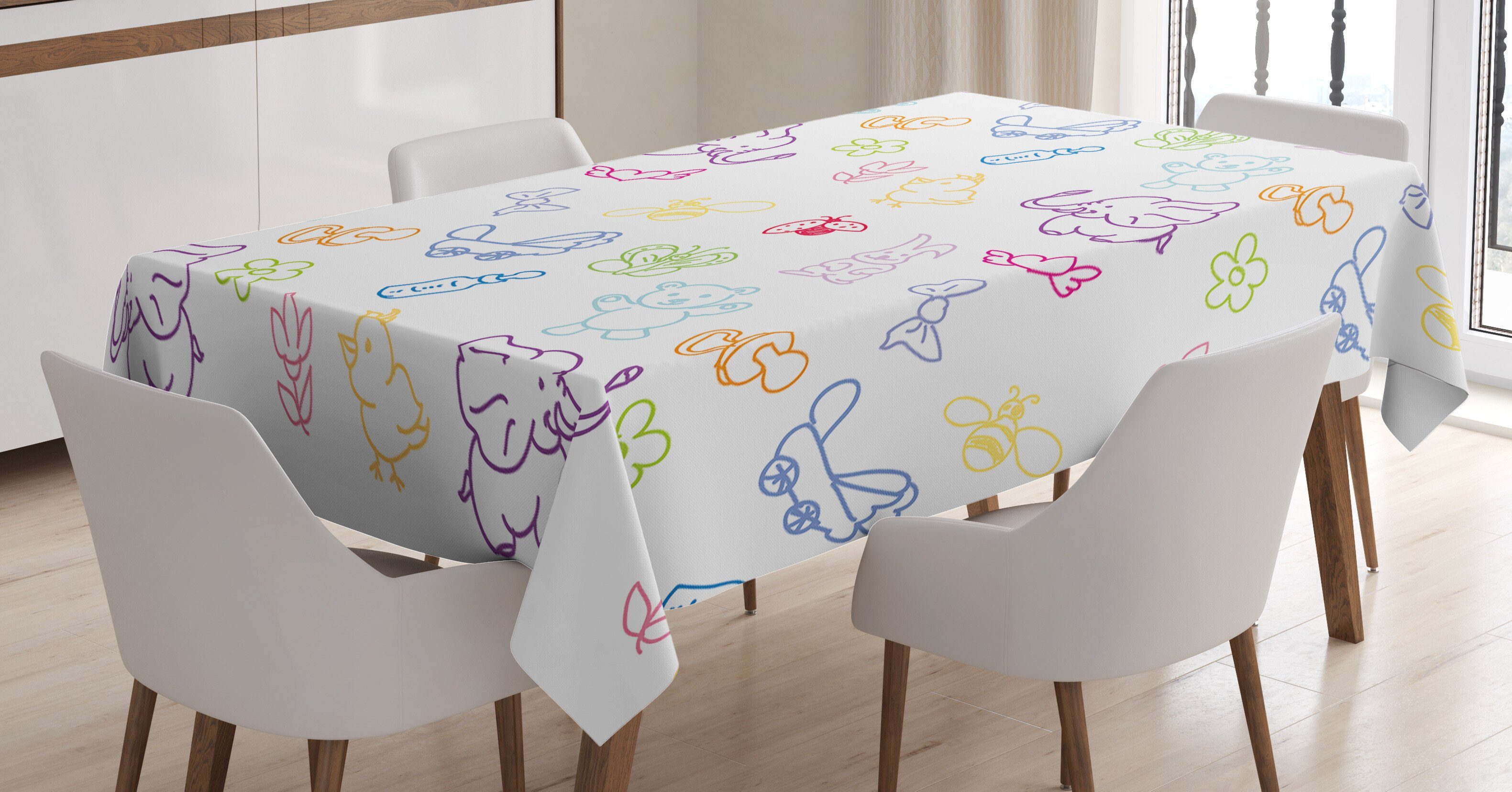 Abakuhaus Tischdecke Farbfest Waschbar Für den Außen Bereich geeignet Klare Farben, Kindergarten Baby-Elefanten Bär