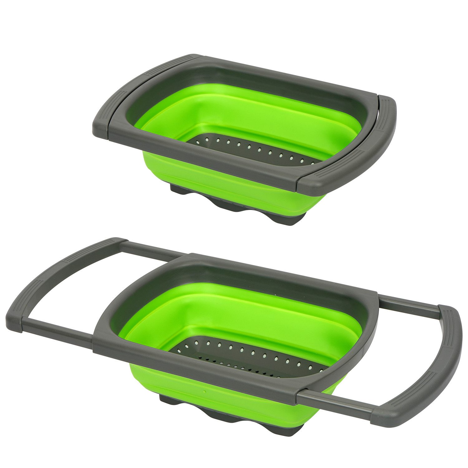 OSTWOLKE Seiher mit ausziehbaren Griffen Sieb über der Spüle für Nudeln, Gemüse, Obst, PP+TPR, ausziehbar, faltbar