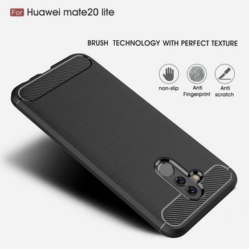 CoverKingz Handyhülle Huawei Mate 20 Lite Handy Hülle Silikon Case Schutzhülle Carbonfarben, Carbon Look Brushed Design