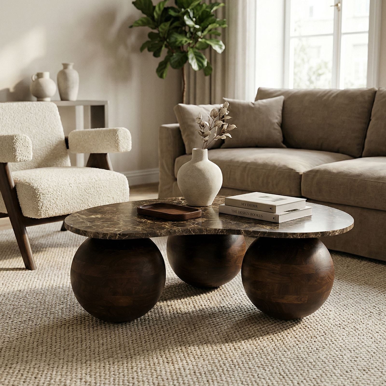 IDIMEX Couchtisch LUNI, Beistelltisch mit organischer Tischplatte aus Emperador Marmor Braun