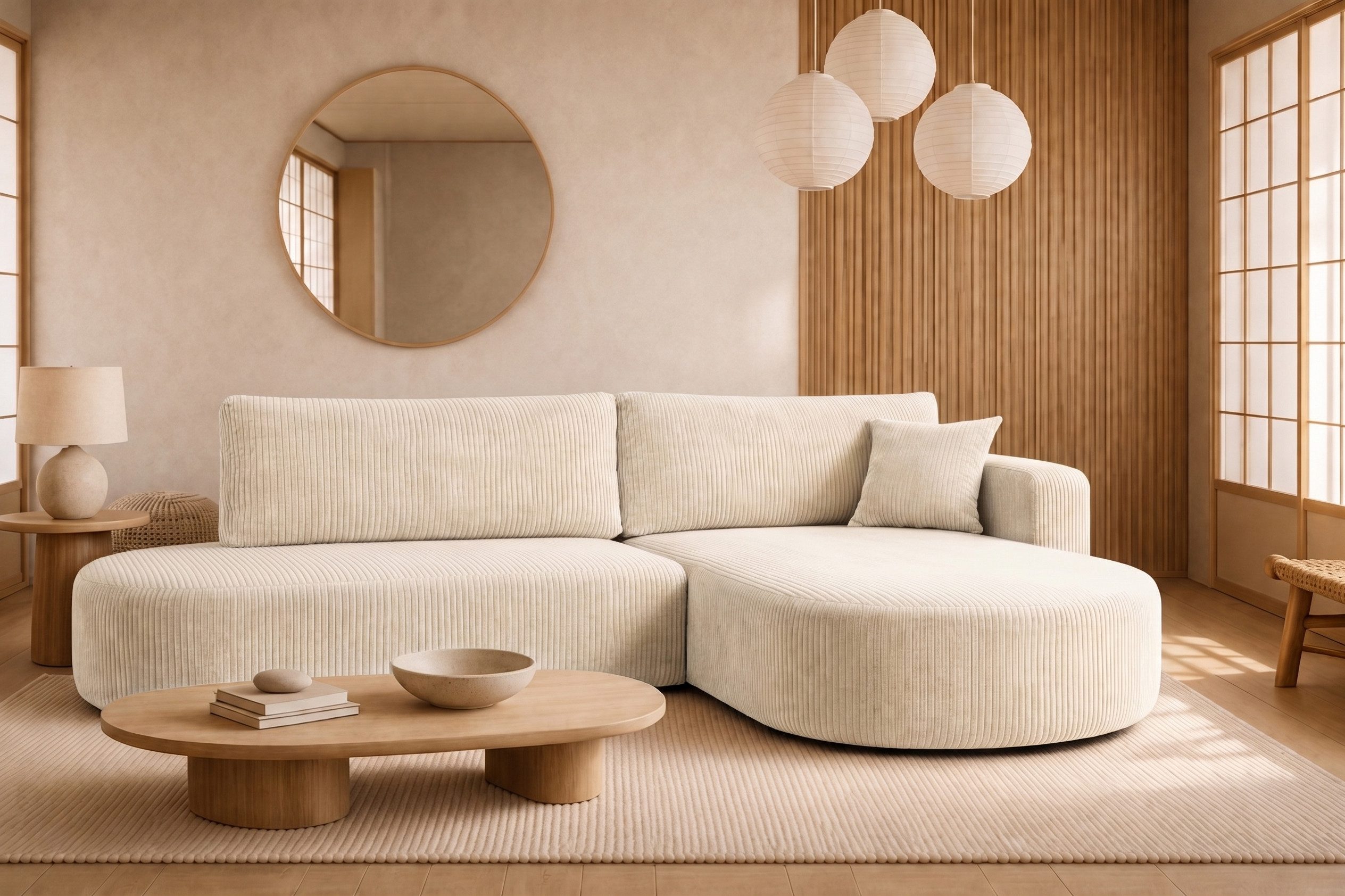 Kaiser Möbel Ecksofa mit Schlaffunktion und Bettkasten, Cordstoff POSO, ROUND ONE OPEN XL, Abgerundete Form, Große Liegefläche, Cordstoff mit markanter Struktur