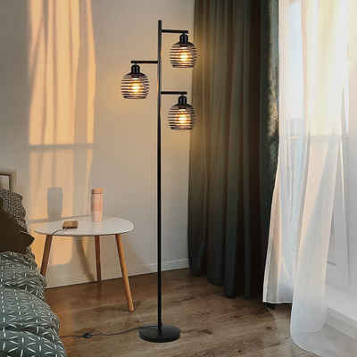 Nettlife Stehlampe Schwarz Stehleuchte 3 Flammig Vintage E27 Standlampe Standleuchte, mit Fußschalter, ohne Leuchtmittel, für Wohnzimmer Schlafzimmer Sofa Arbeitszimmer