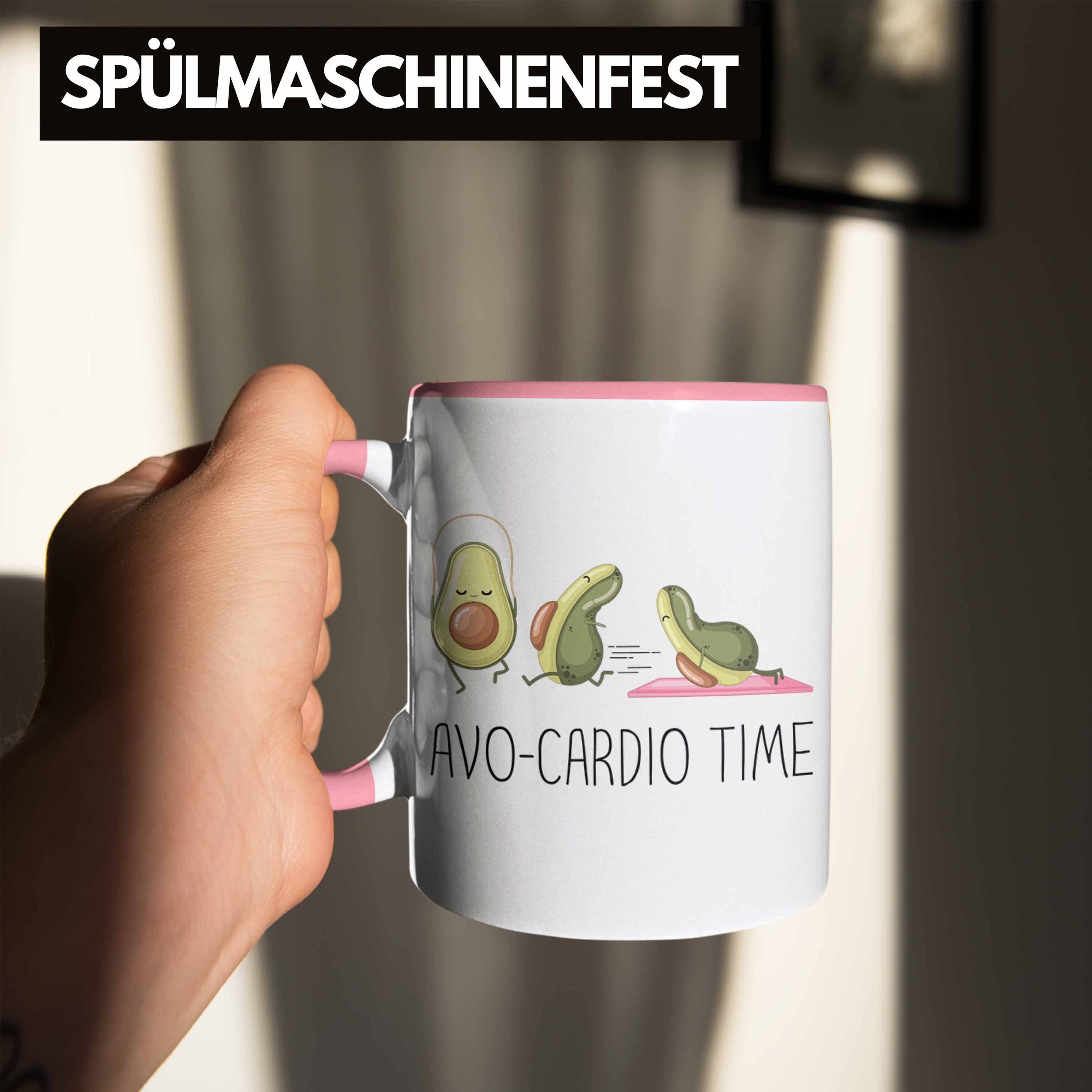 Trendation Tasse Lustige Fitness-Tasse "Avo-Cardio Time" Fitness-Enth Geschenk Rosa Lustiges