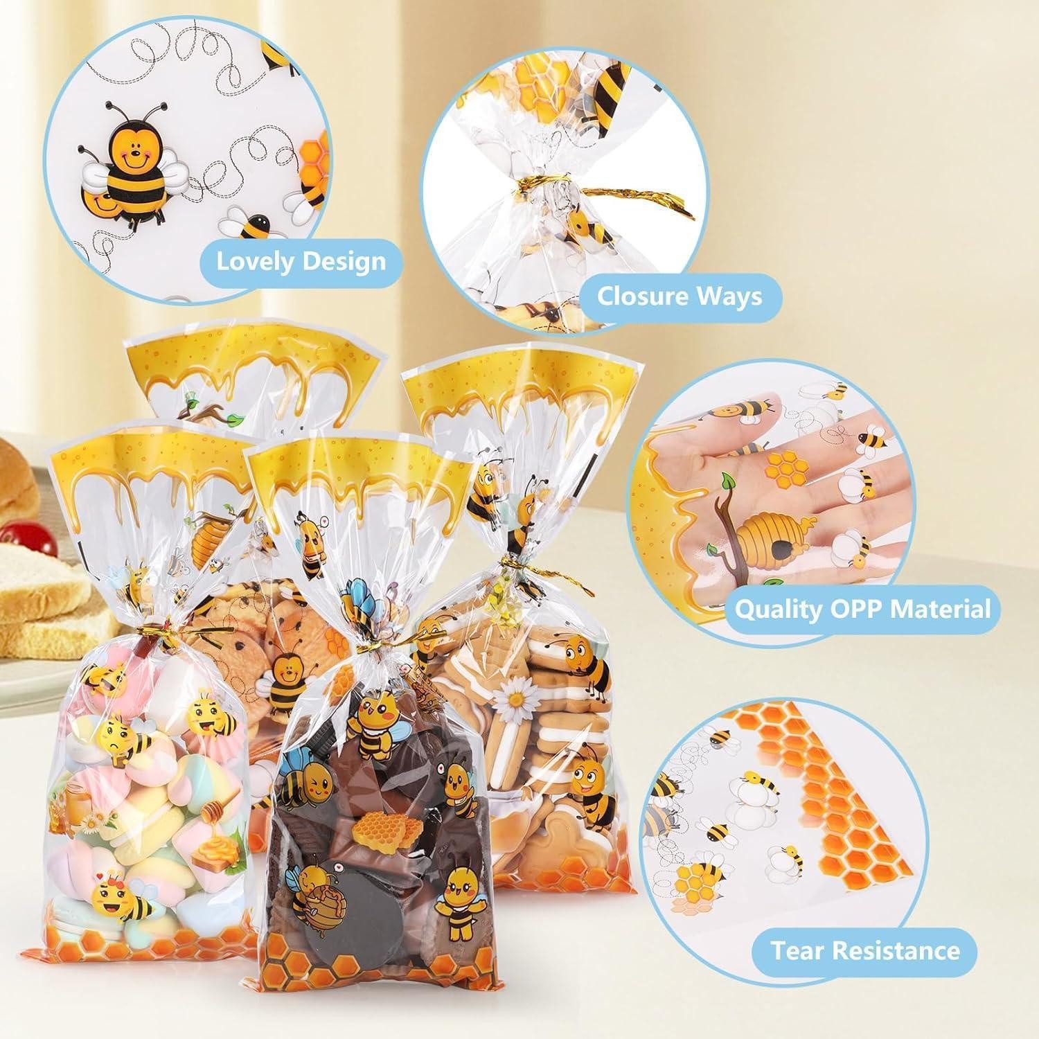 LuxusKollektion Geschenkfolie Zellophantüten 100 Stück 27x12,5cm Transparent Süßigkeiten Biene