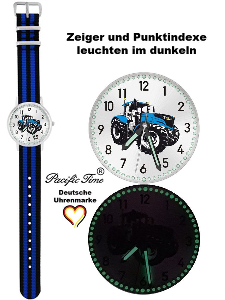 Quarzuhr Kinder Gratis Armbanduhr Traktor Design blau und - blau Match Pacific Mix Time Versand gestreift Wechselarmband, schwarz