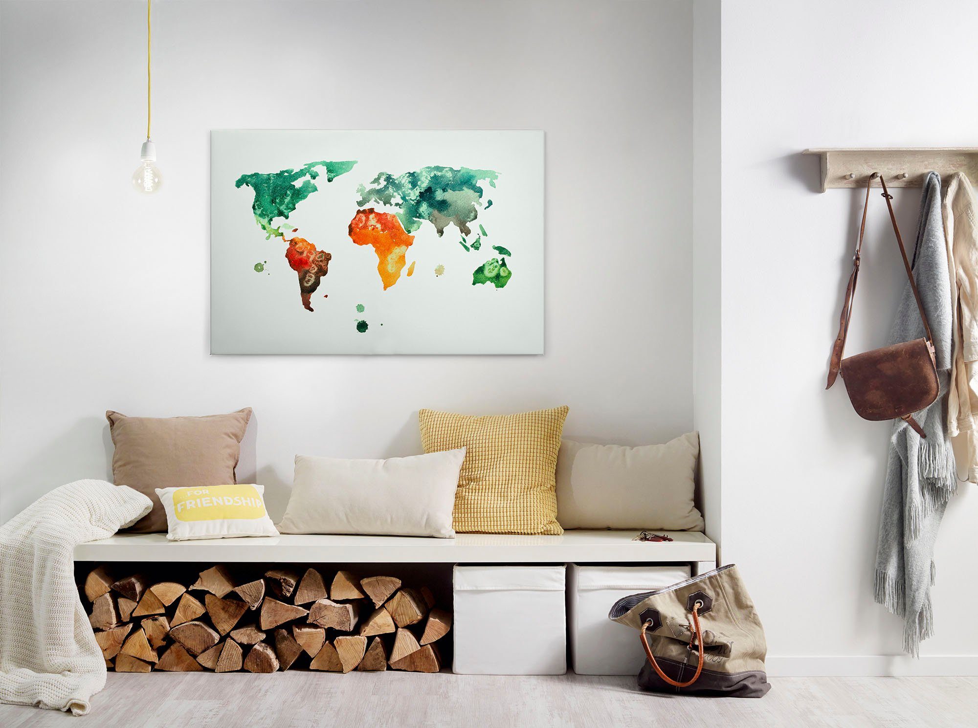 A.S. Création Leinwandbild Colourful World 3, Kinder, Kunst, Weltkarte (1 St), Atlas Weltkarte Bunt Aquarell Keilrahmen Leinwand-Bild Wohnzimmer Wand