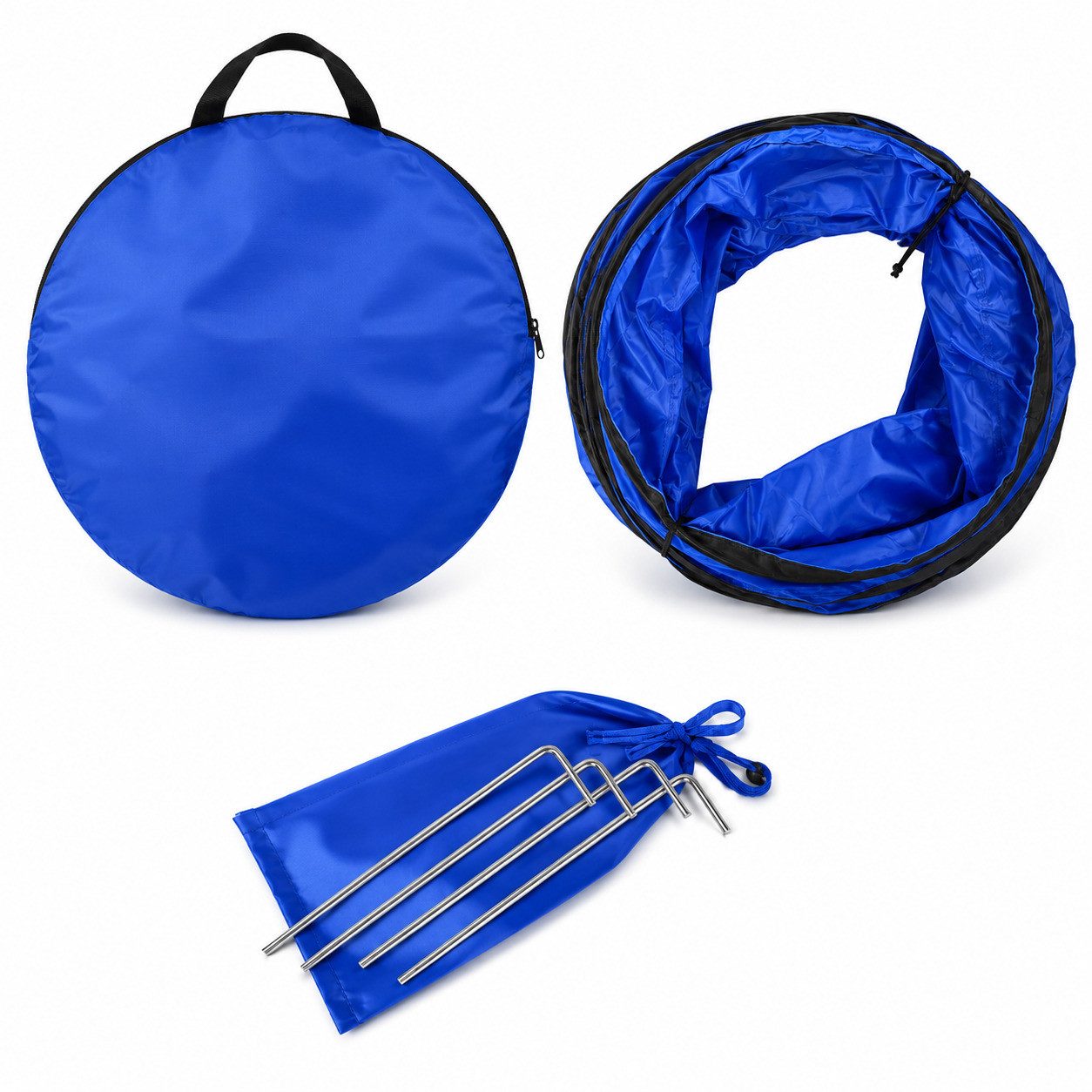 lionto Agility-Tunnel faltbar mit Tragetasche & Heringen, 200x40 cm, blau, Textil & Metall, (1-tlg) stabiler Hundespieltunnel für Hundesport & Welpen