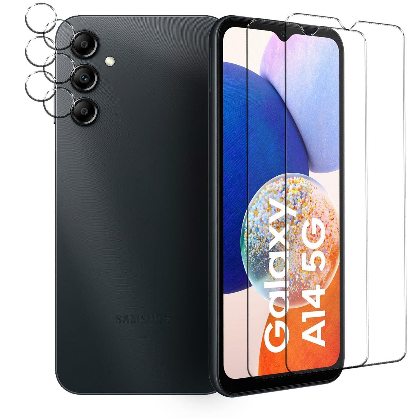 CoolGadget Schutzfolie Panzerfolie für Samsung Galaxy A14 4G/5G, (Spar-Set 4in1, 2x Displayschutz, 2x Kameraschutz), Panzerglas Schutzfolie für Samsung Galaxy A14 4G/5G Folie