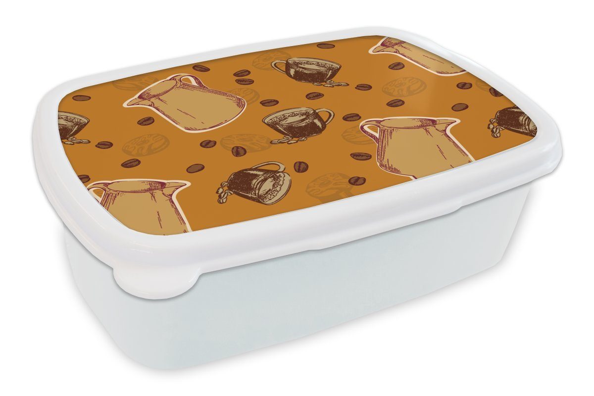 MuchoWow Lunchbox Kaffee - Kaffeebohnen, Kunststoff, (2-tlg), Brotbox für Kinder und Erwachsene, Brotdose, für Jungs und Mädchen weiß