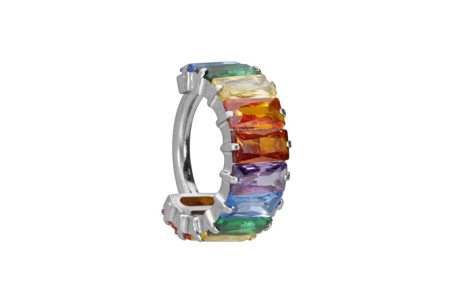 Nasenpiercing Titan Segmentring Clicker EINGEFASSTE BUNTE KRISTALLRECHTECKE
