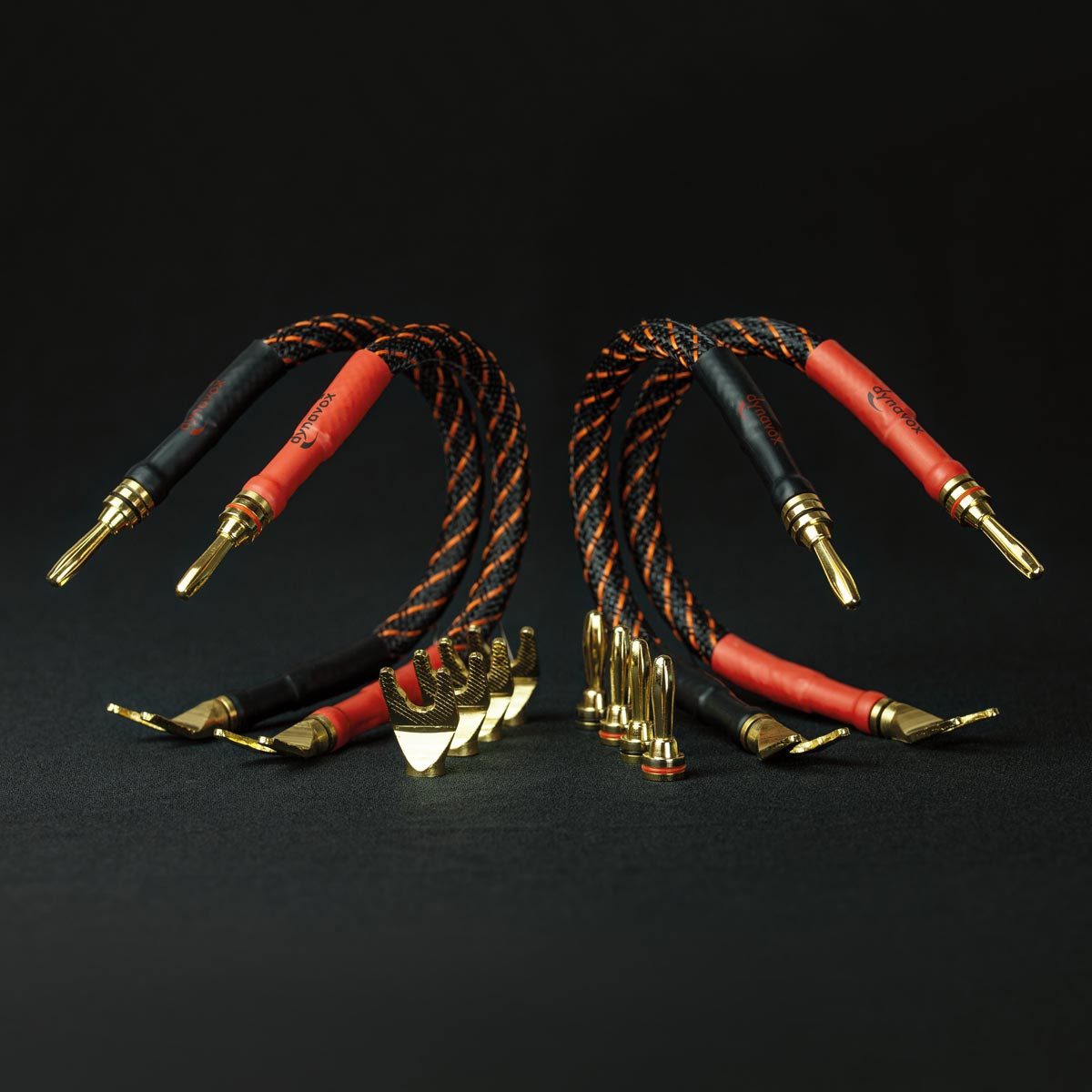 Dynavox Bi-Wire Kabelbrücken 4er-Set, rot/schw, 2x 2,5 mm² Lautsprecher