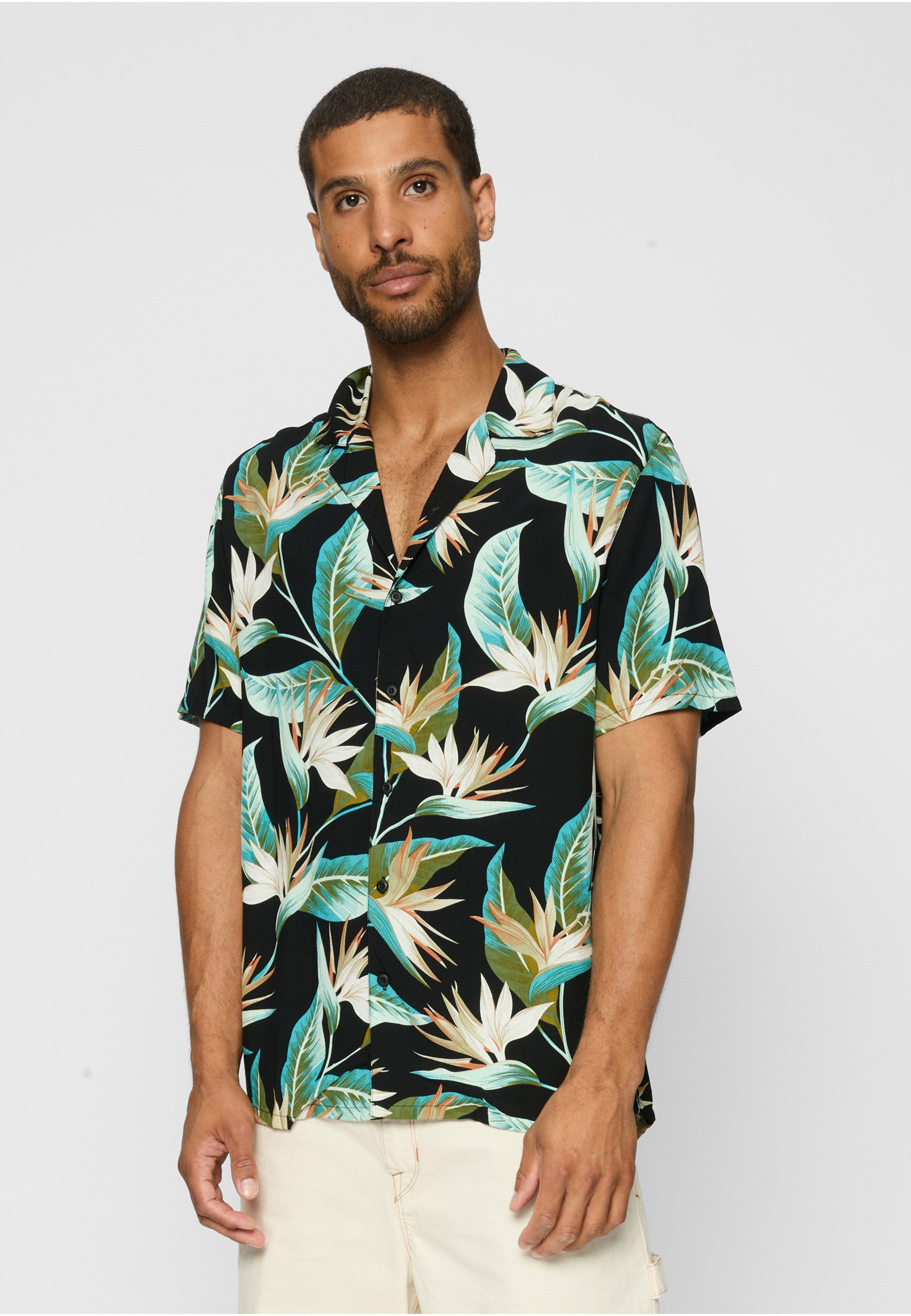 URBAN CLASSICS Langarmhemd Urban Classics Herren Blossoms Resort Shirt (1-tlg) – Bild 5 von 5