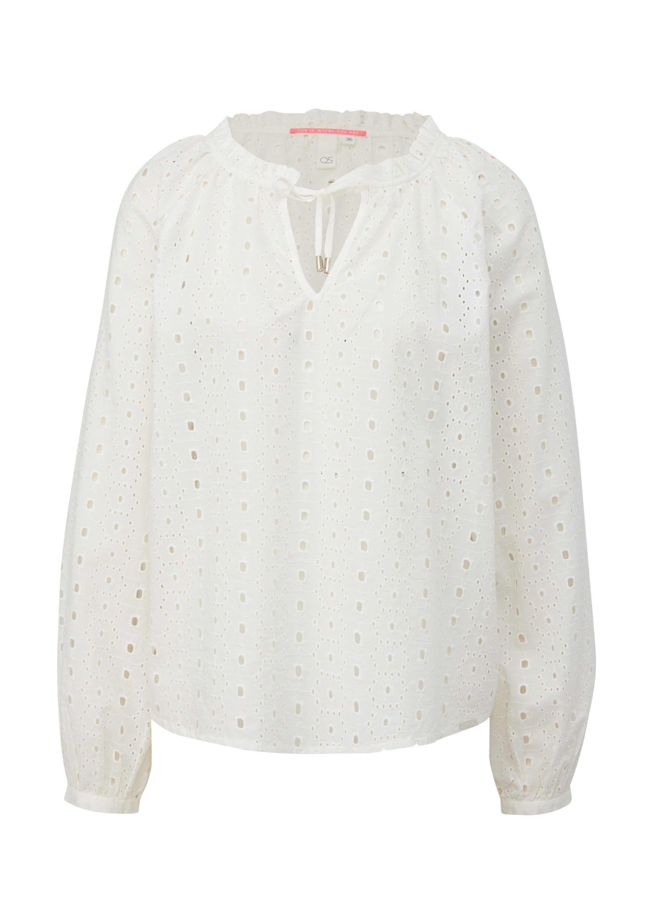 QS Langarmbluse Bluse Locker geschnittene Bluse mit Lochstickerei günstig online kaufen