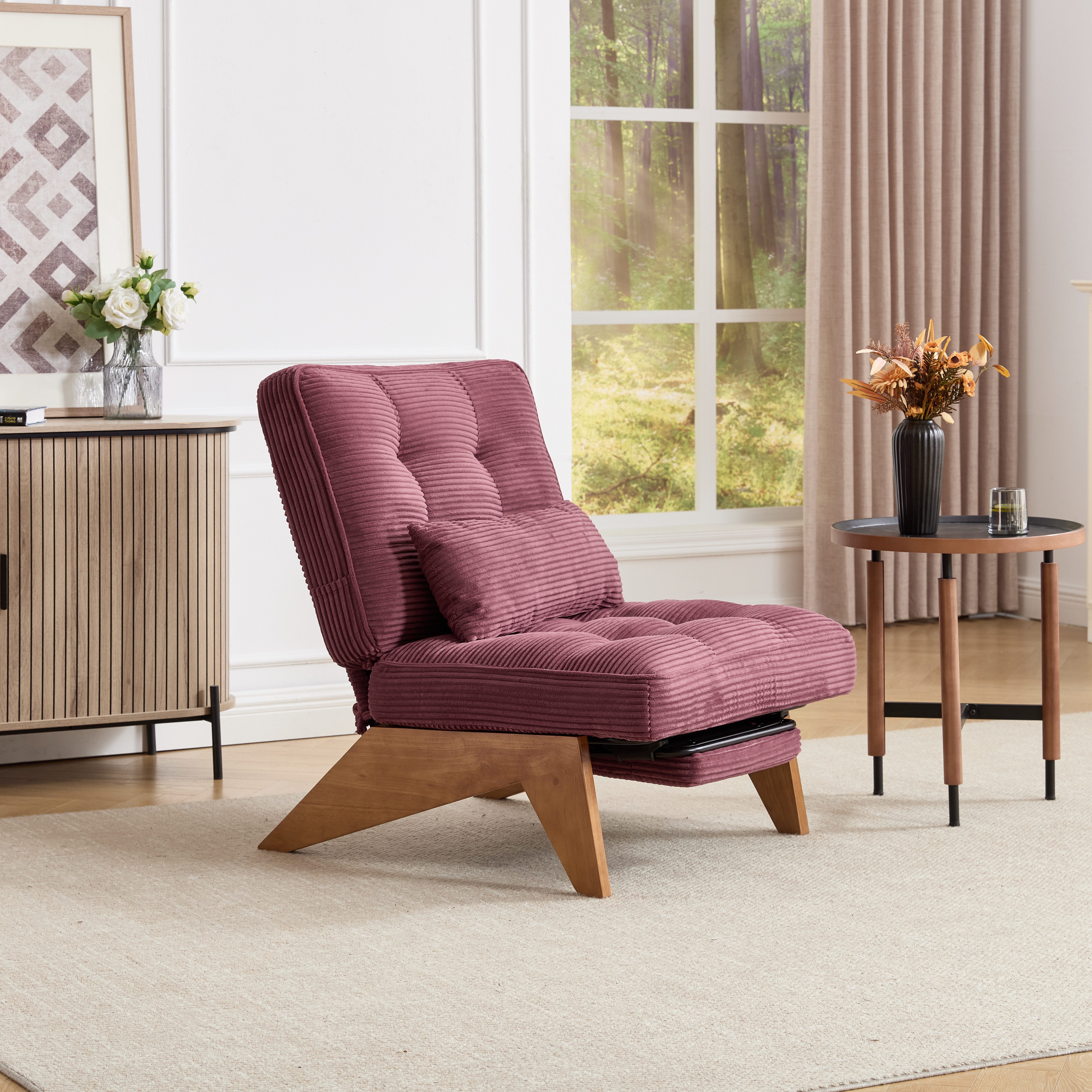 STILVORA Loungesessel mit Lendenkissen,Relaxsessel Loungesessel mit Fußstütze&Holzbeinen (aus Stoff, mit Fußstütze), mit Lendenkissen und Holzbeinen