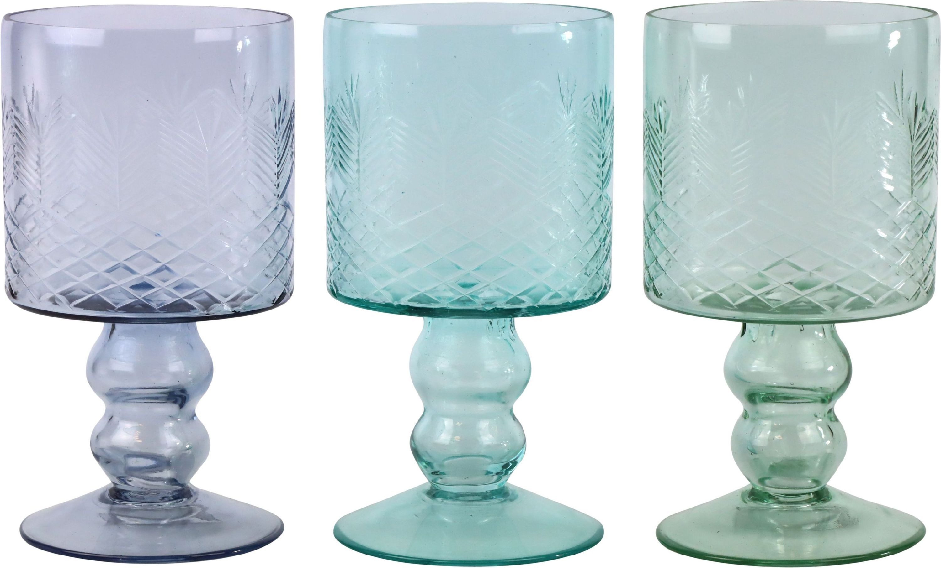 FURNARO Торшеры (3-tlg), mit stilvollem Reliefdekor in blautönen aus Glas ca. 20cm