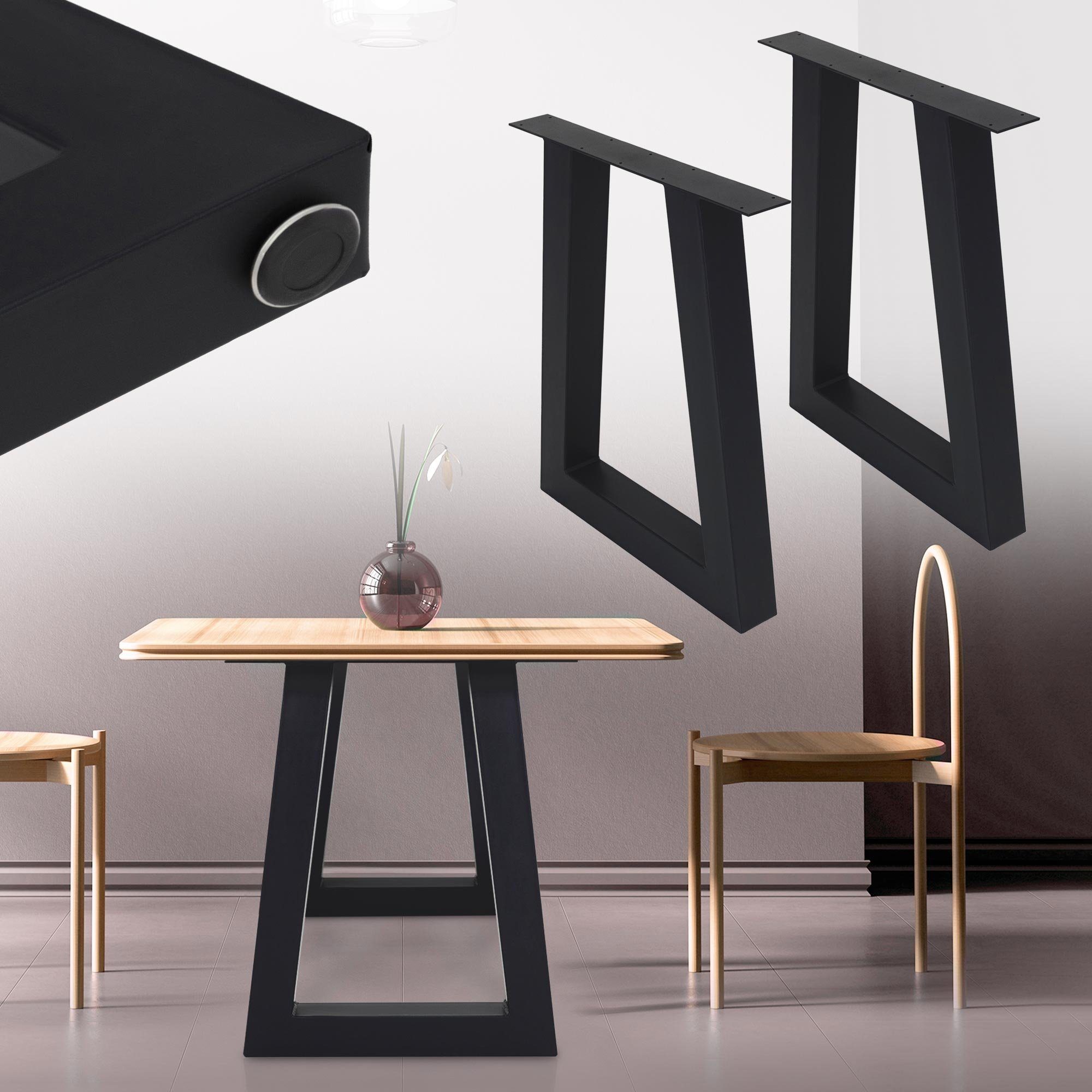 ML-DESIGN Tischbein 2er Set Trapez-Form 60x73 cm schwarz aus Stahl
