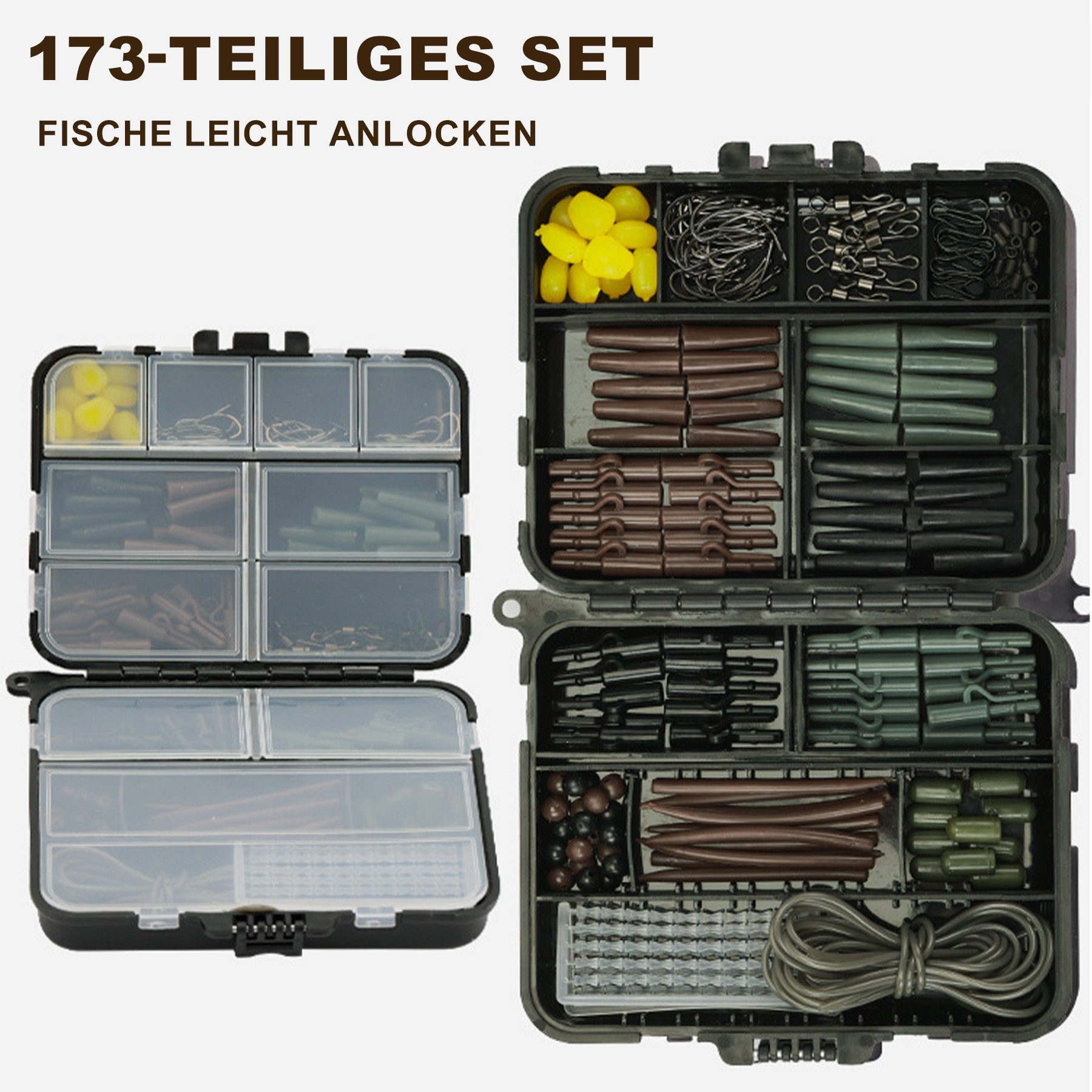 Mutig Angelkoffer 173stk Angelhaken Kit,Karpfen Zubehör Set,inkl. Angelhaken, Maiskorn (Karpfen Zubehör Set,inkl. Angelhaken, Verschiedene Angeln Wirbel Snaps, 173 St., Hochwertiges Korrosionsschutz-Angelset,Sie Angelgeschenke für Angler), 173stk Angelhaken Kit,Karpfen Zubehör Set