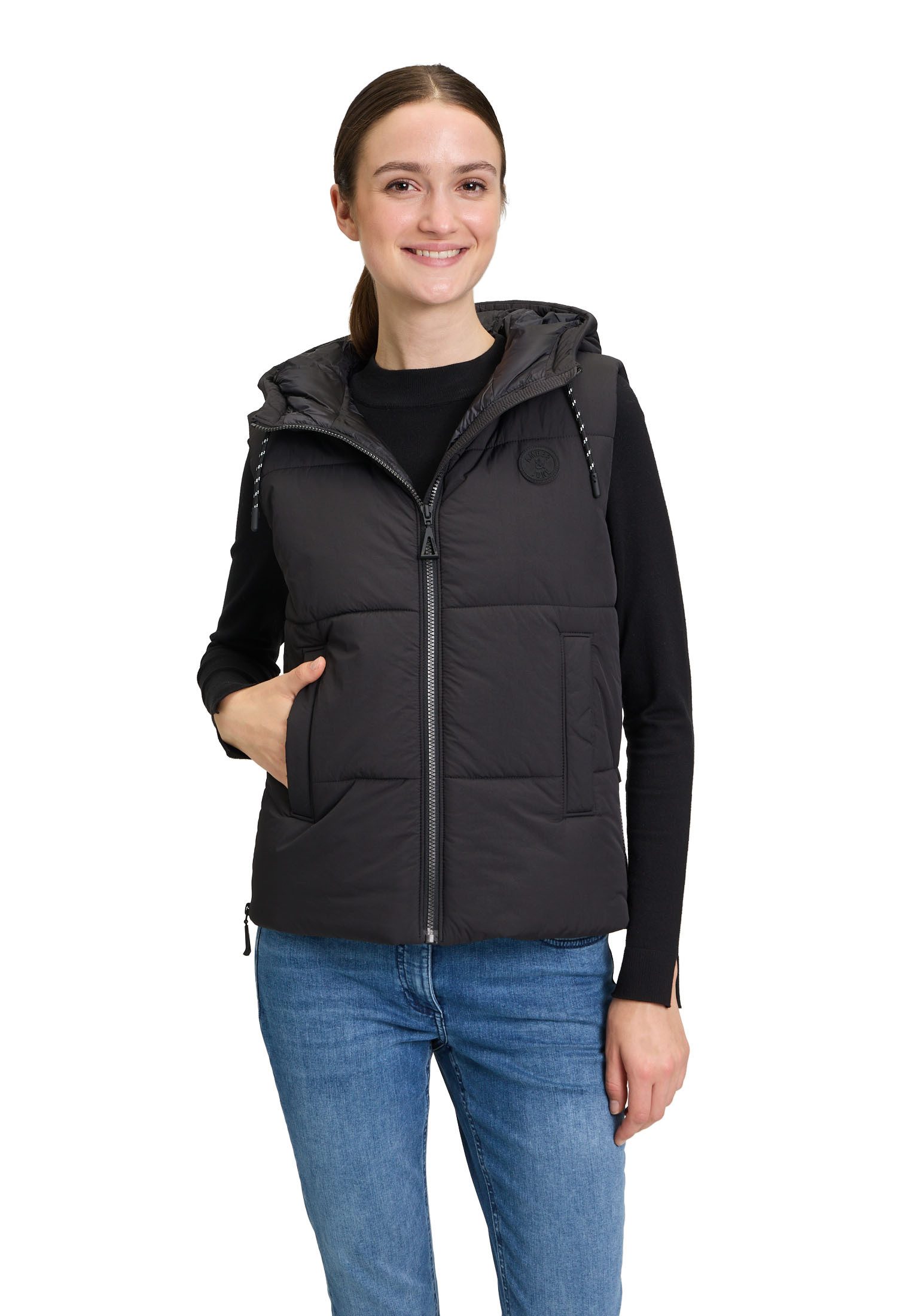 Amber & June Strickweste Damen Steppweste mit Kapuze Druck