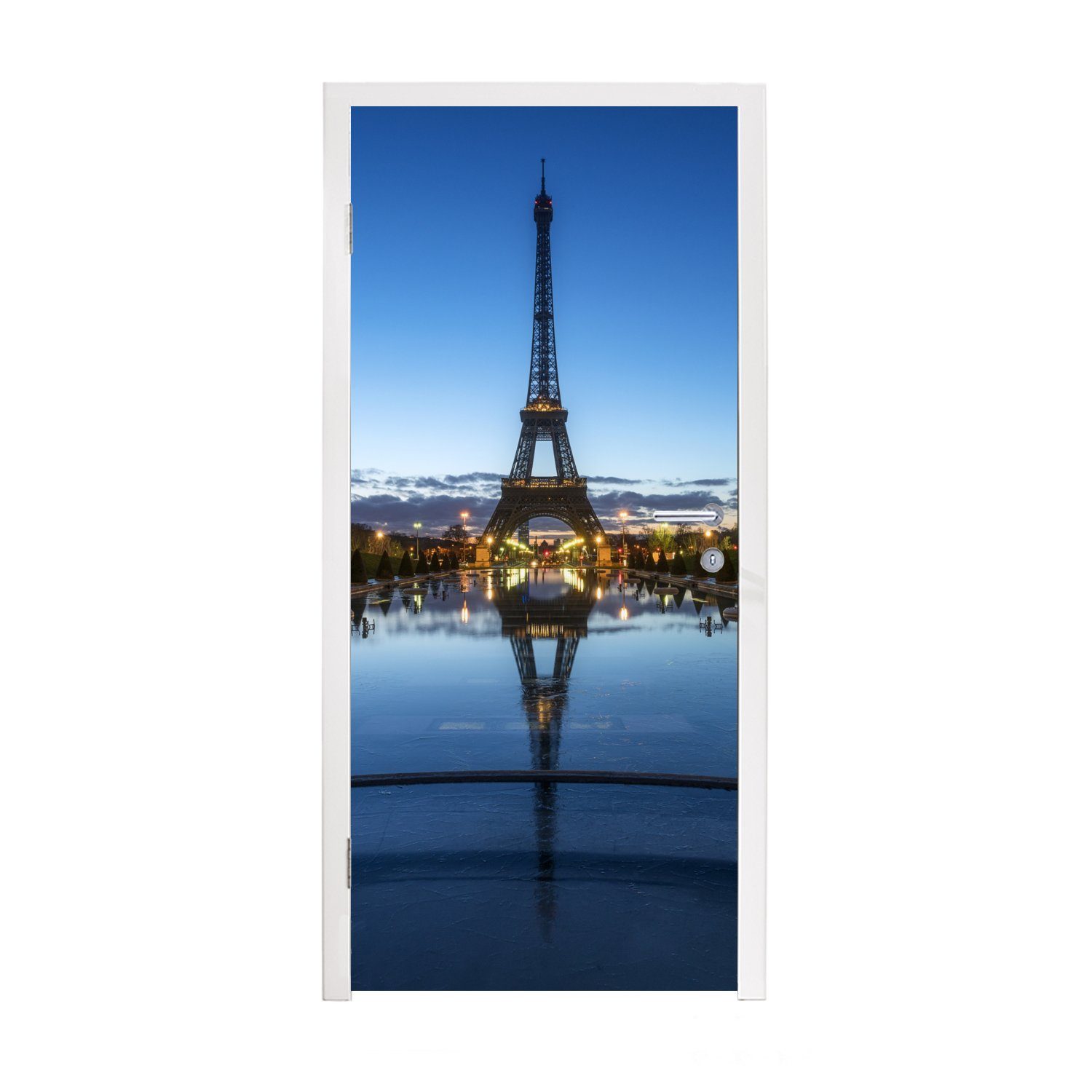 MuchoWow Türtapete Der Eiffelturm am Abend bei sehr klarem Himmel in Paris, Matt, bedruckt, (1 St), Fototapete für Tür, Türaufkleber, 75x205 cm