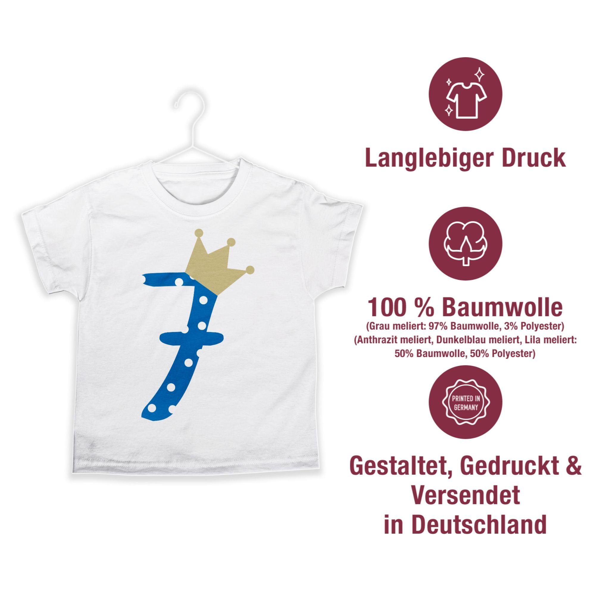 Weiß Sieben Geburtstag T-Shirt 7. 2 Junge Shirtracer Siebter Krone