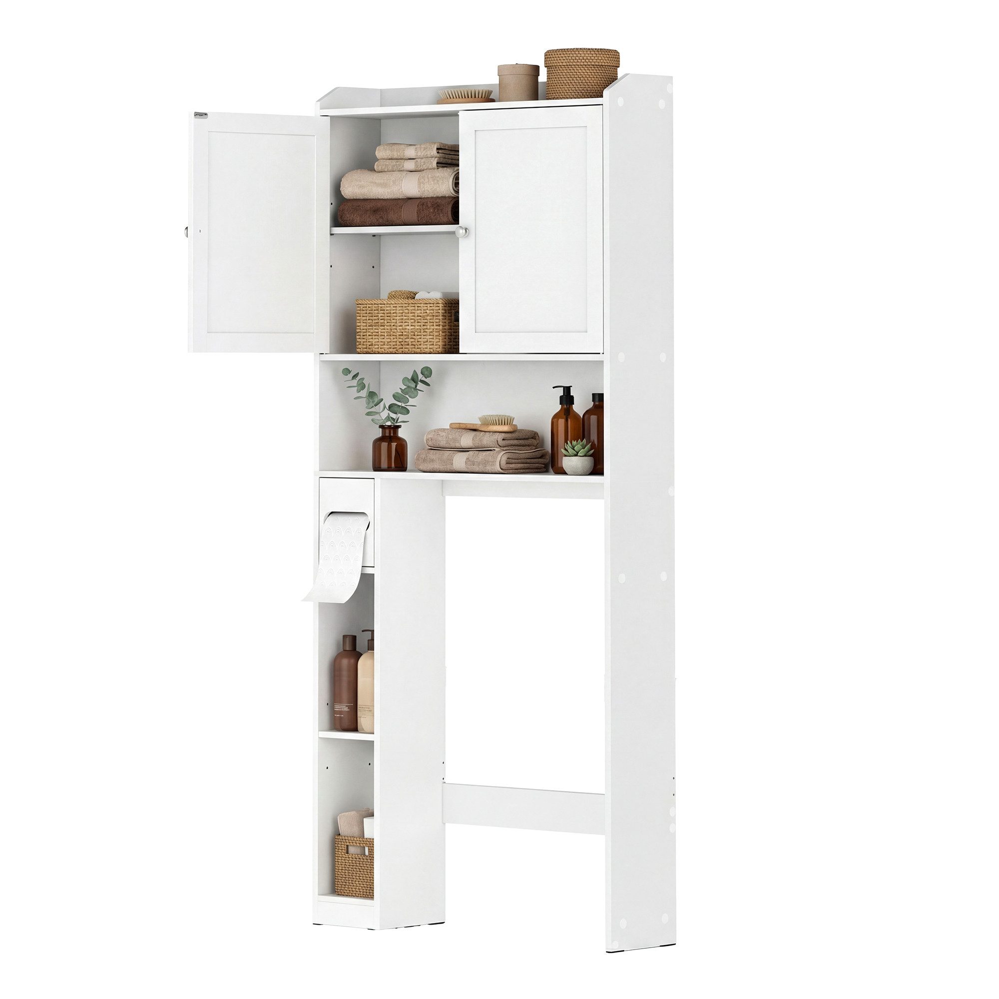 VASAGLE Badregal Toilettenregal, geeignet für die meisten Toiletten, 25 x 83 x 170 cm, Badezimmerregal, verstellbare Ablagen, platzsparend, wolkenweiß