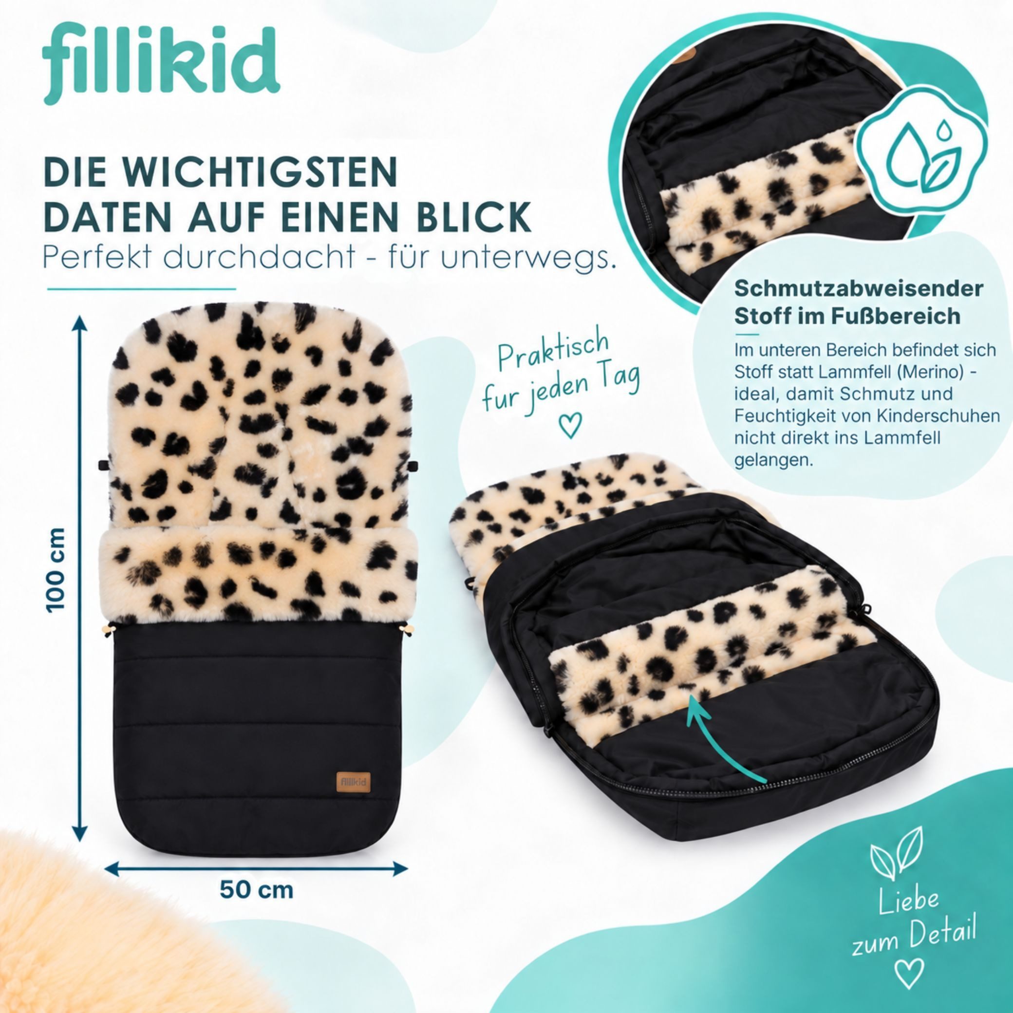 Fillikid Fußsack Winterfußsack Bernina Lammfell Exklusiv, Warmer Winterfußsack mit echtem Merino-Lammfell wasserabweisend und – Bild 4 von 5