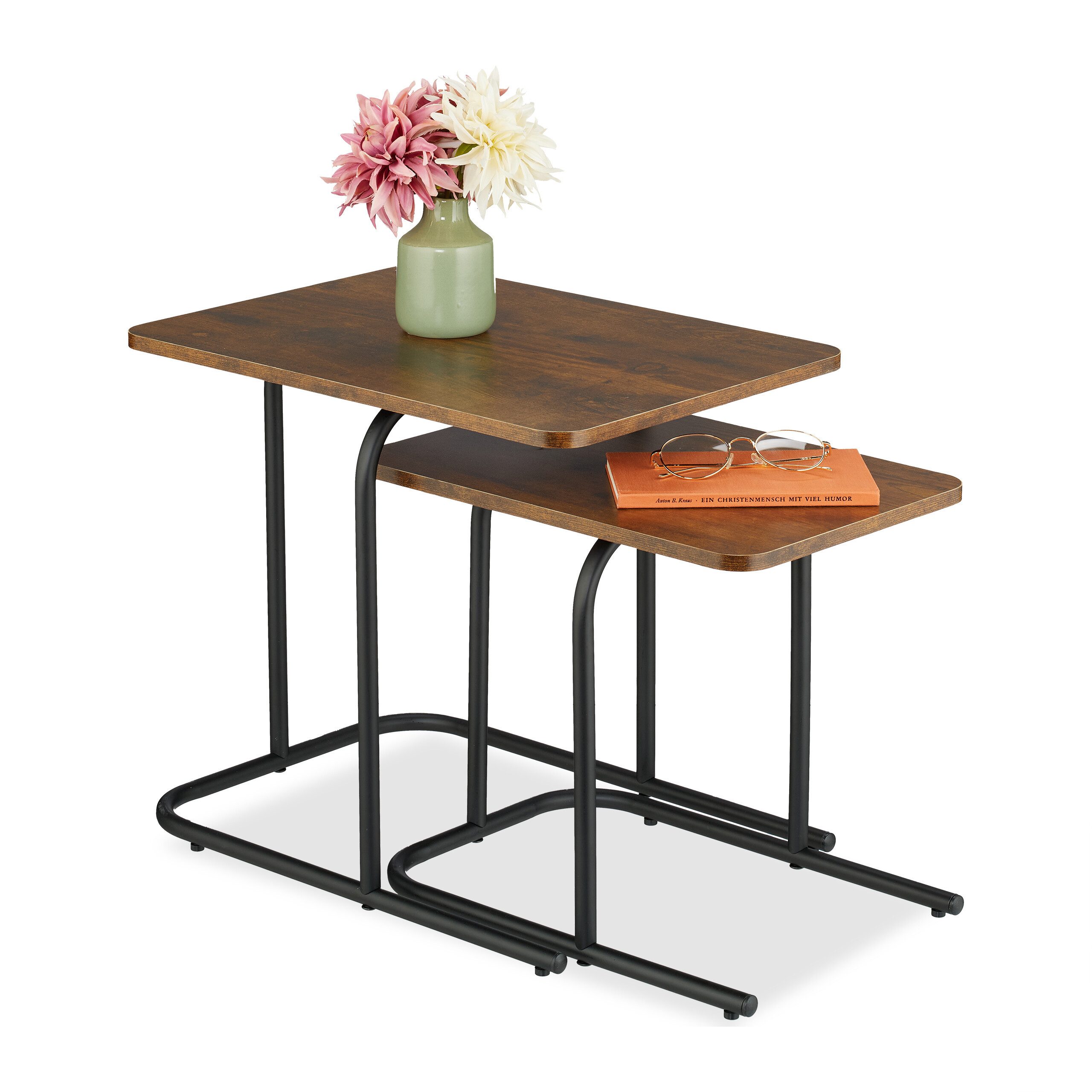 relaxdays Satztisch 2er Set Holzoptik & Metall (2er Set), dunkelbraun günstig online kaufen