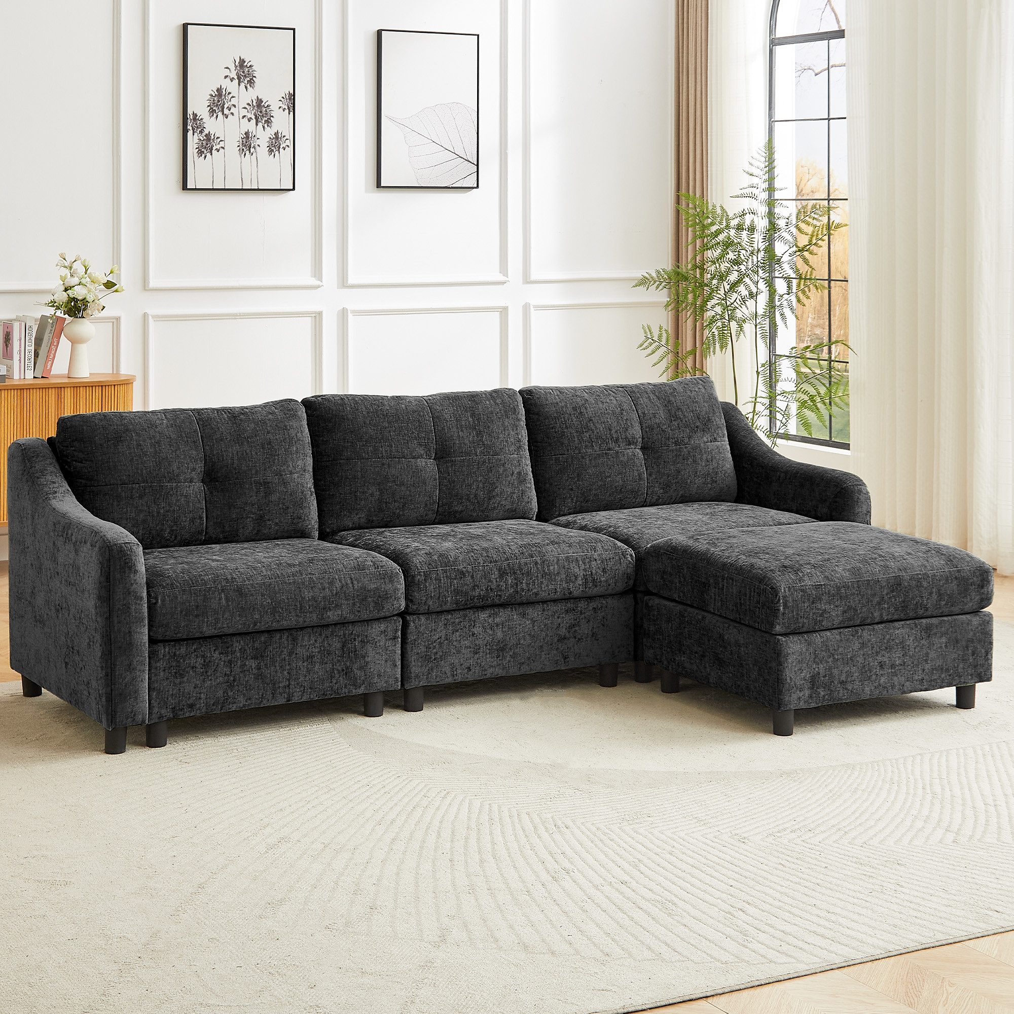 Jiexi Wohnlandschaft Ecksofa Mit Schlaffunktion Kordsofa, L oder U Form Couch