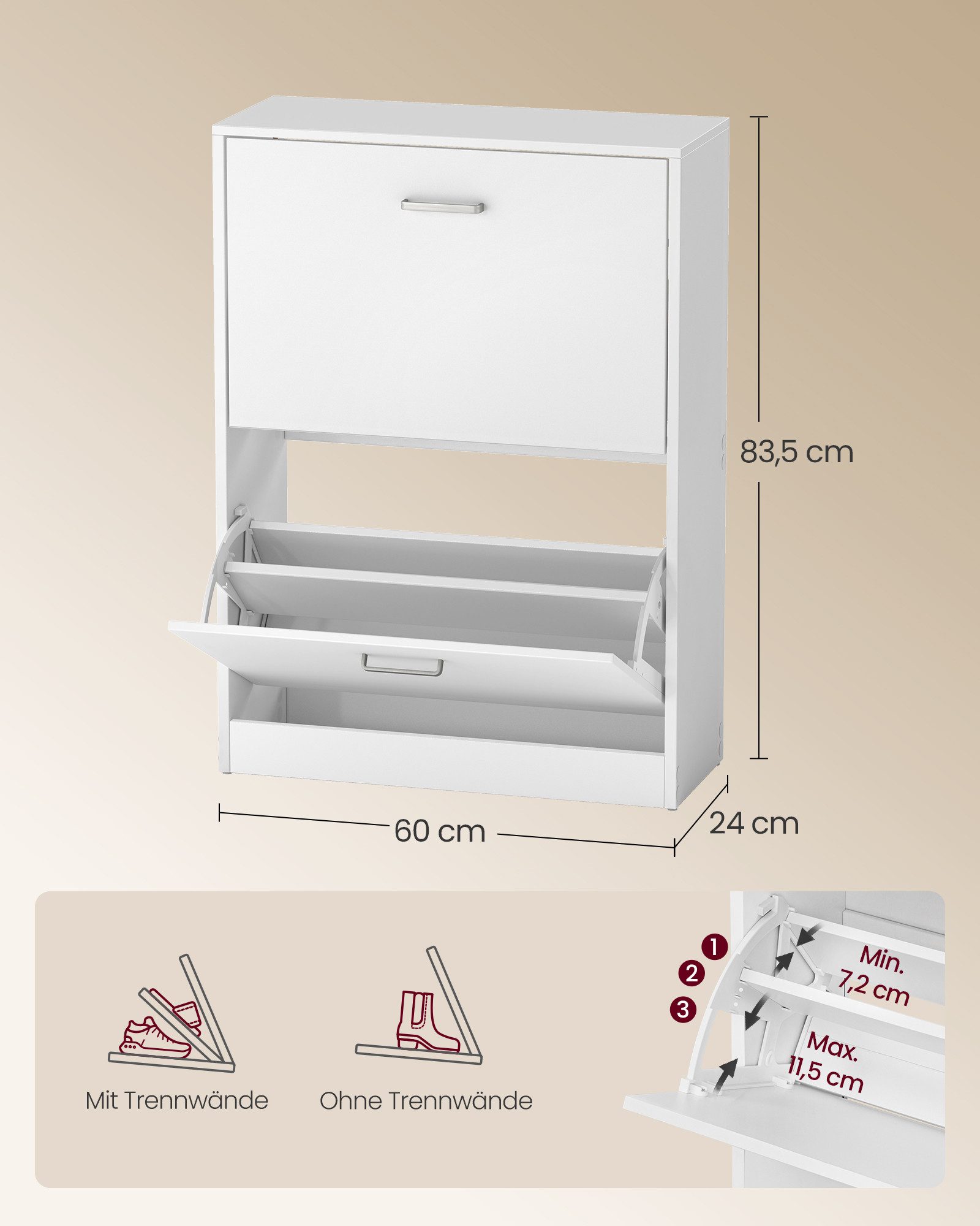 VASAGLE Schuhschrank Schuhregal Schuhkipper mit 2 Klappen, für 12 Paar – Bild 5 von 5