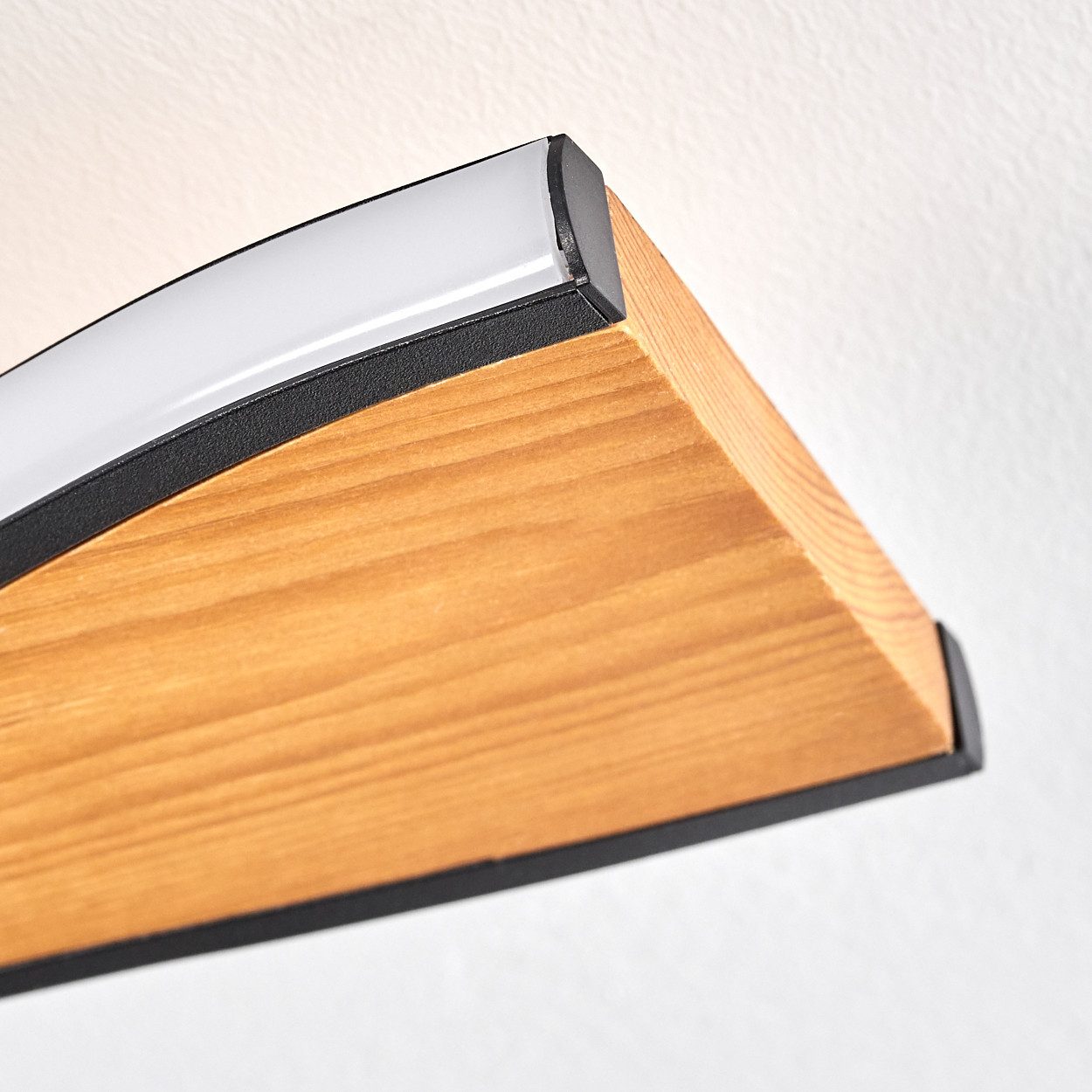 hofstein Deckenleuchte dimmbare Deckenlampe aus Metall/Holz/Kunststoff in Schwarz/Natur/Weiß, LED wechselbar, 3000 Kelvin, Leuchte 40 Watt, 2100 Lumen, dimmbar über Lichtschalter