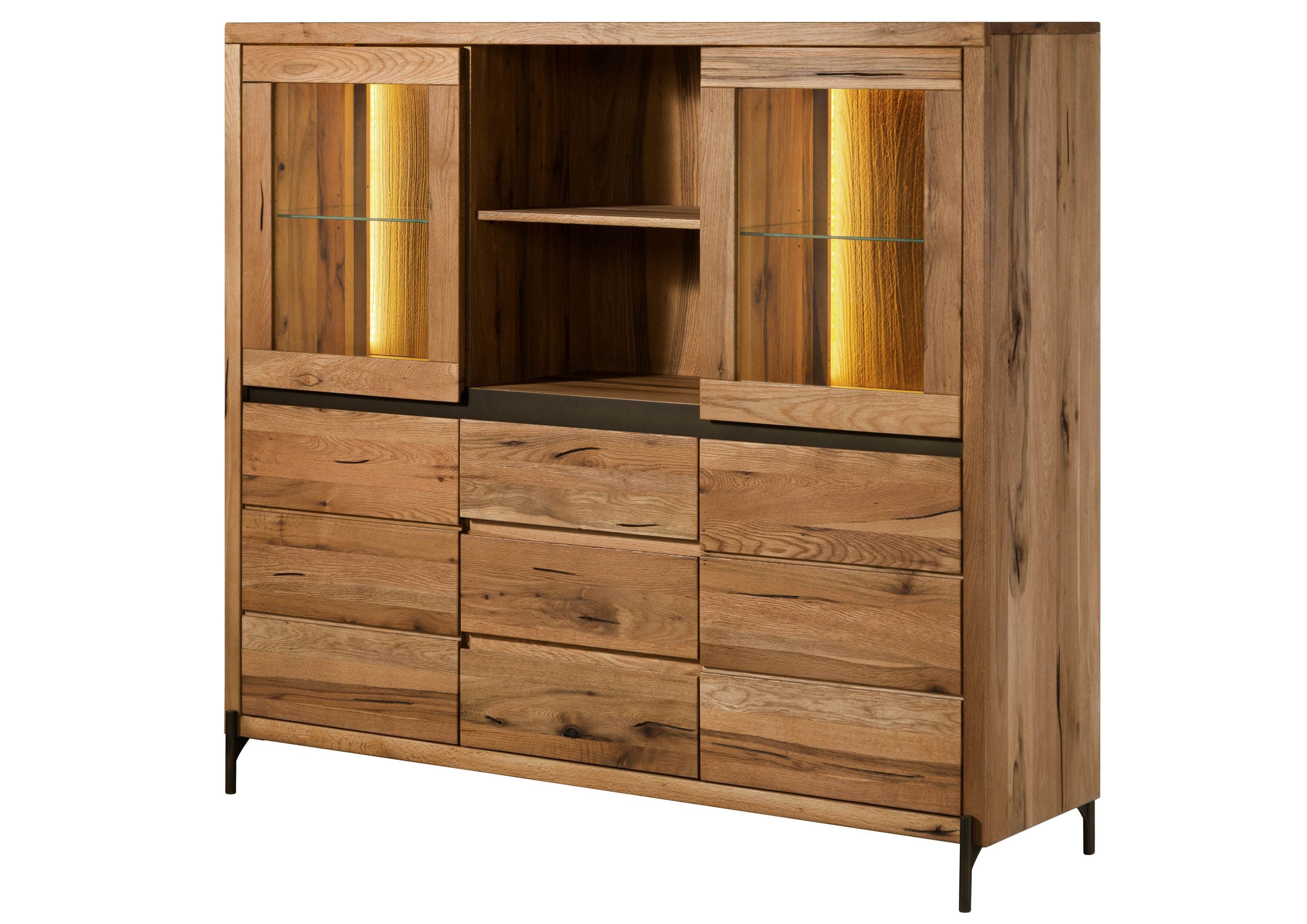 Massivmoebel24 Highboard MONTREUX LUX (Massivholz), Wild-/Zerreiche 160x47x145 natur geölt MONTREUX LUX #105