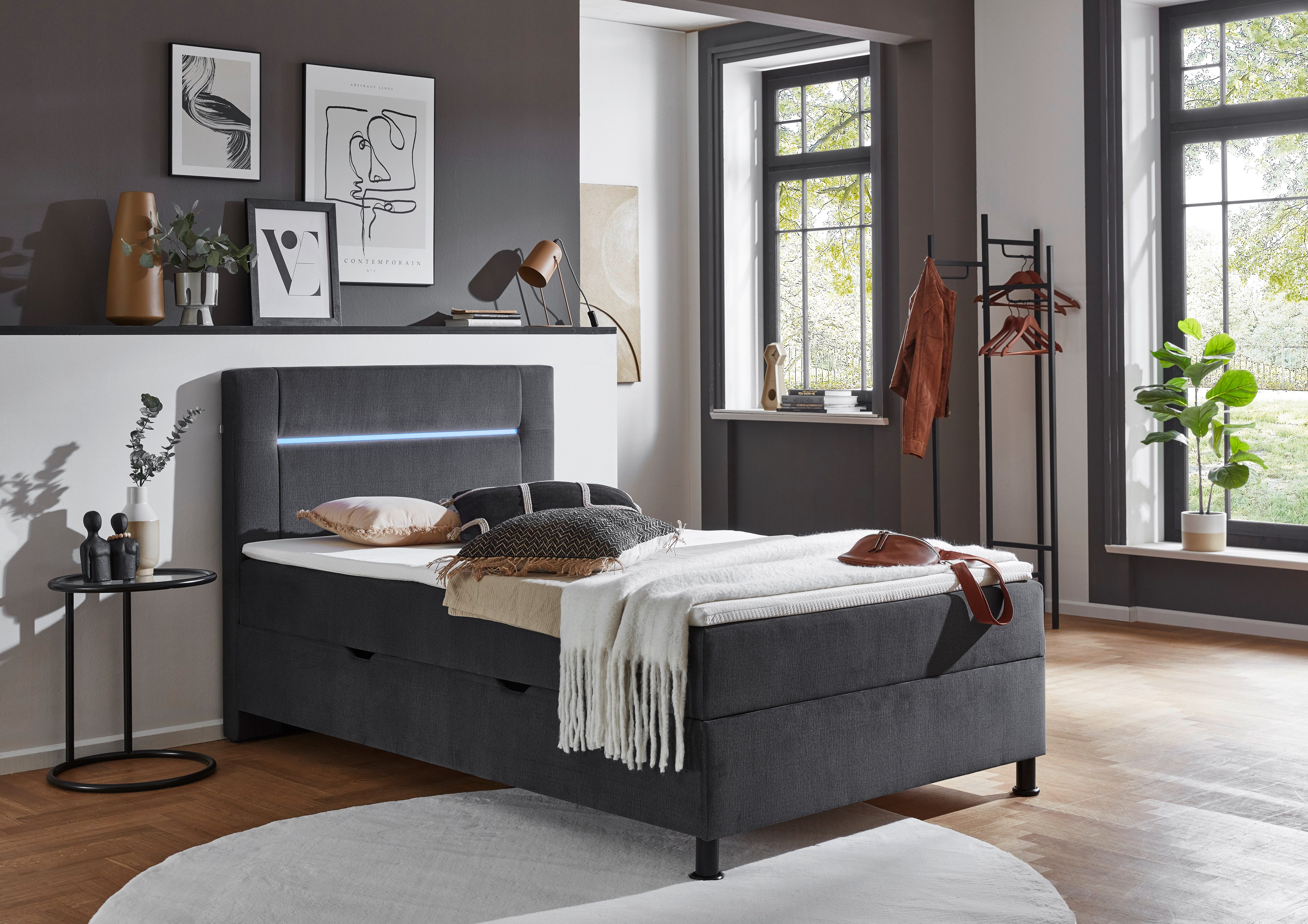 Boxbett Escalon LED mit Bettkasten, inkl. Topper, LED-Lichtleiste im Kopfteil