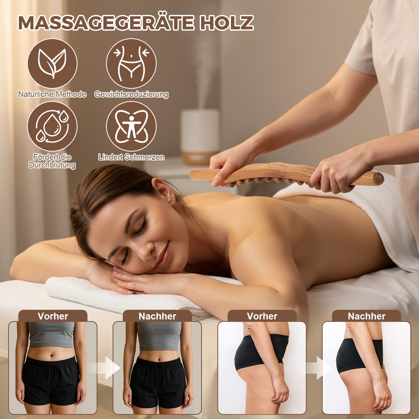 JOYOLEDER Nacken-Massagegerät Gua Sha Wooden Therapy Stab, Massagestab Holz mit 31 Holzmassageperlen, Faszienstab, Massagestab Holz, Ganzkörper Scraping Stick,  – Bild 4 von 5
