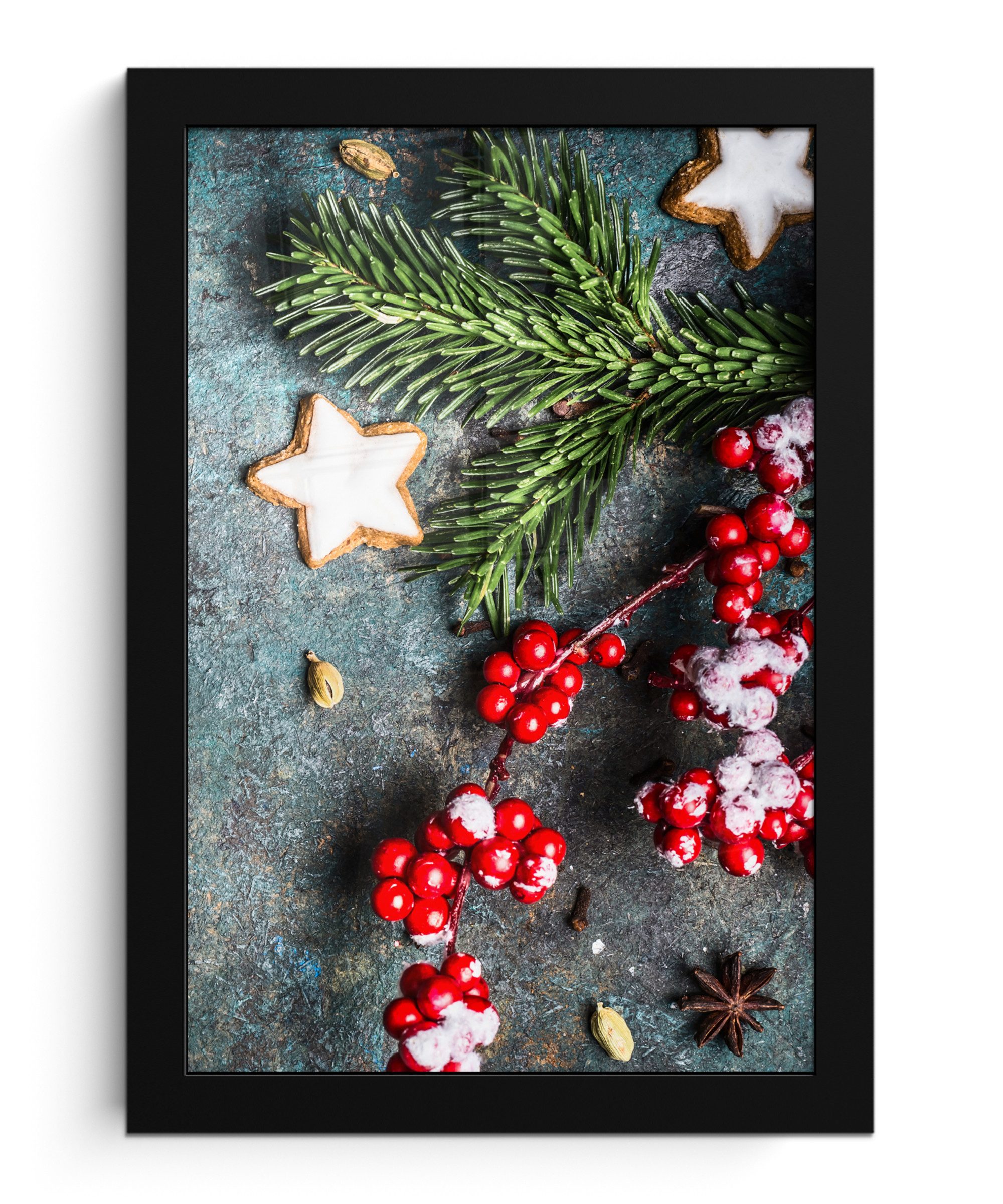 Poster Weihnachten - Rustikal - Zweige - Sternanis - Beeren - Rot