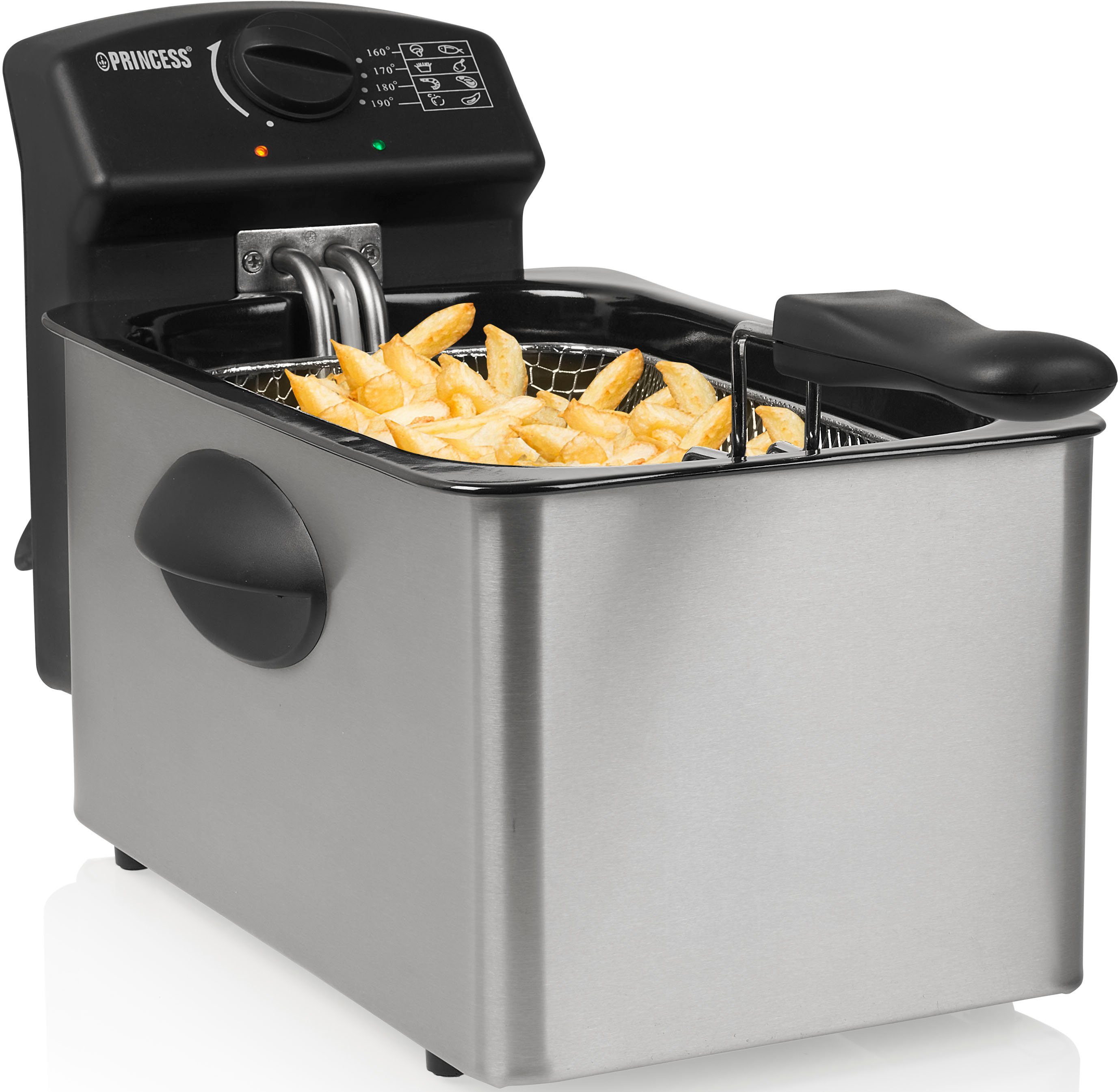 PRINCESS Fritteuse 182642, 2000 W, 4 Liter Fassungsvermögen, 800 g Inhalt, Thermostat, Kaltzone