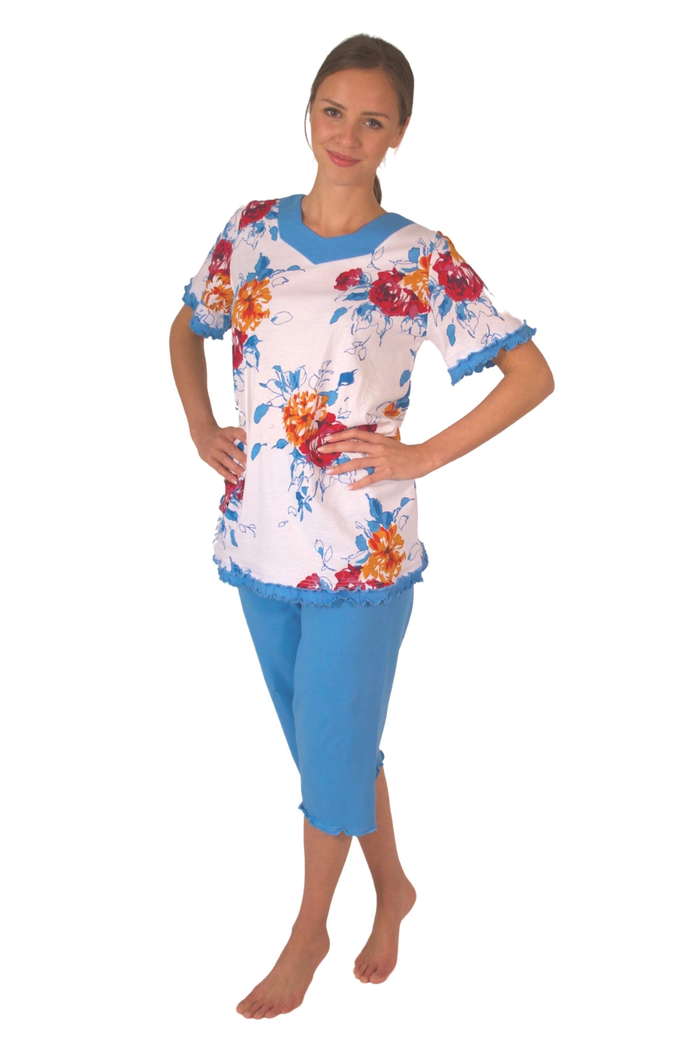 Consult-Tex Capri-Pyjama Damen Capri Bermuda Pyjama DF638cd (Spar-Set, 1 Set) hautsymphatische Baumwolle-Jersey blau