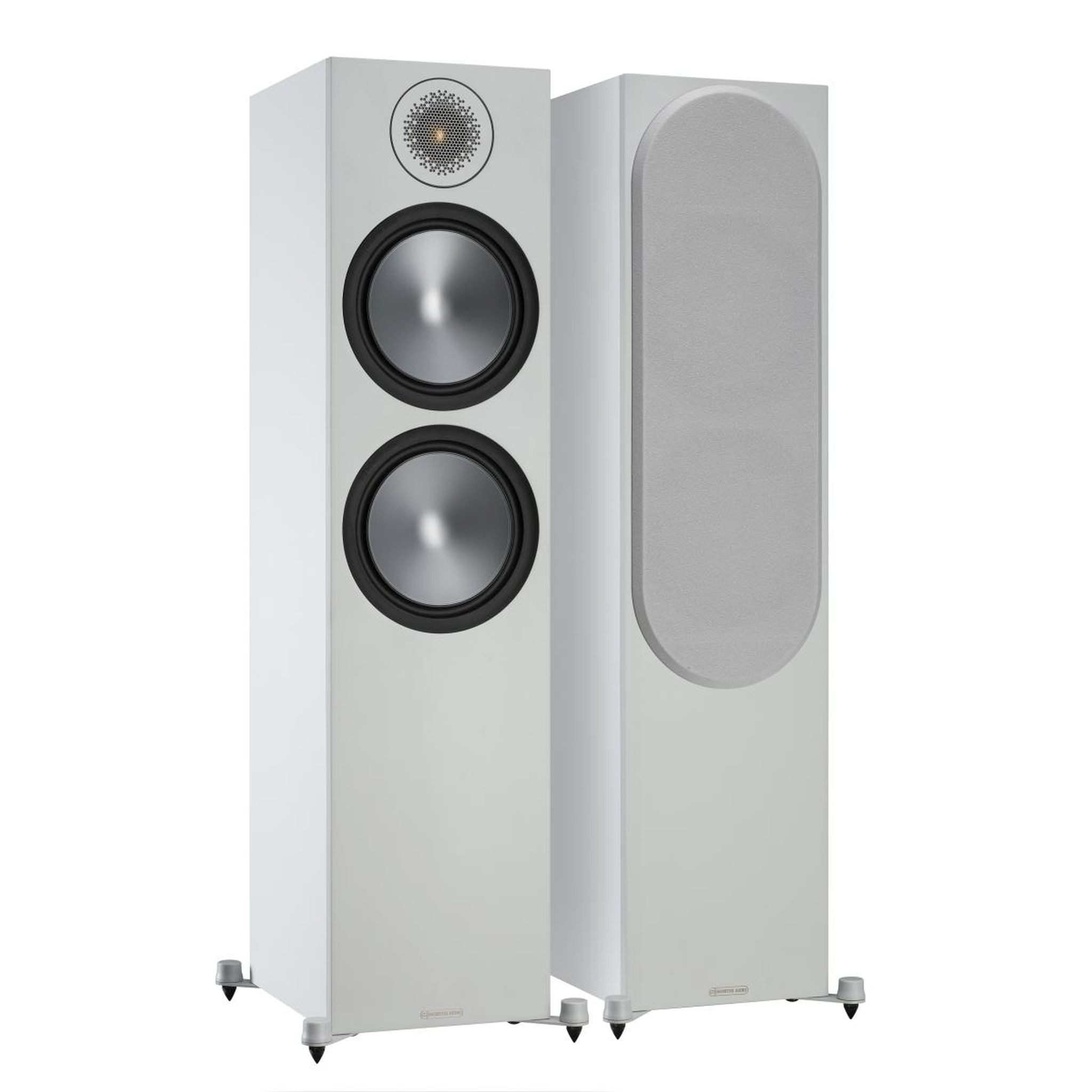 MONITOR AUDIO Monitor Audio Bronze 500 Standlautsprecher weiß grau Front 2er Set Stand-Lautsprecher (200 W, Standlautsprecher, inklusive Lautsprecherabdeckung)