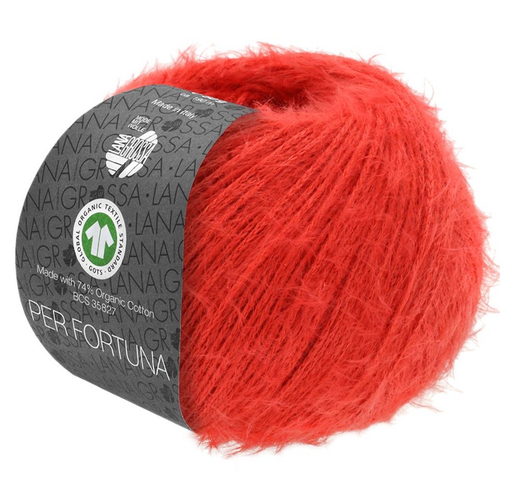 LANA GROSSA PER FORTUNA Flauschiges Kettengarn aus Baumwolle Häkelwolle, 190 m (Weiches Strickgarn für Pullover, Cardigans & Tops, Flauschige Struktur für moderne Strickmode mit Fashion-Charakter), 50 g