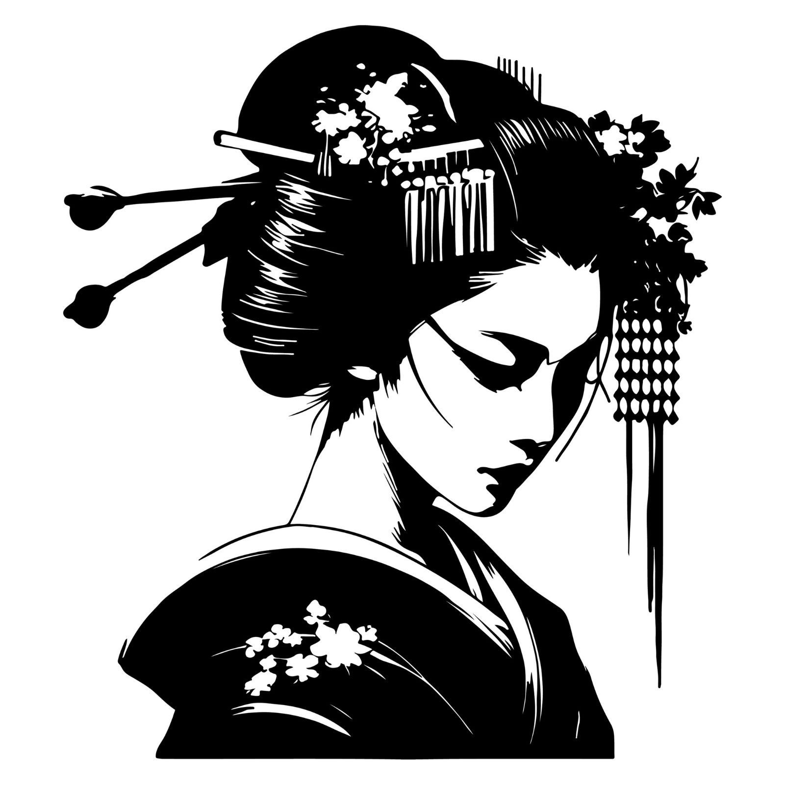 Jumpeak Wanddekoobjekt Japanische Frau Metall Wanddekoration, Frauendekoration, Japanisch, Hergestellt aus Metall,Schwarz,weiß,60×54cm