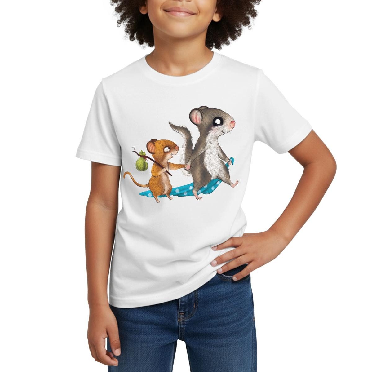Spreadshirt T-Shirt Der Kleine Siebenschläfer Unterwegs Mit Maus Kinder T-Shirt (1-tlg)