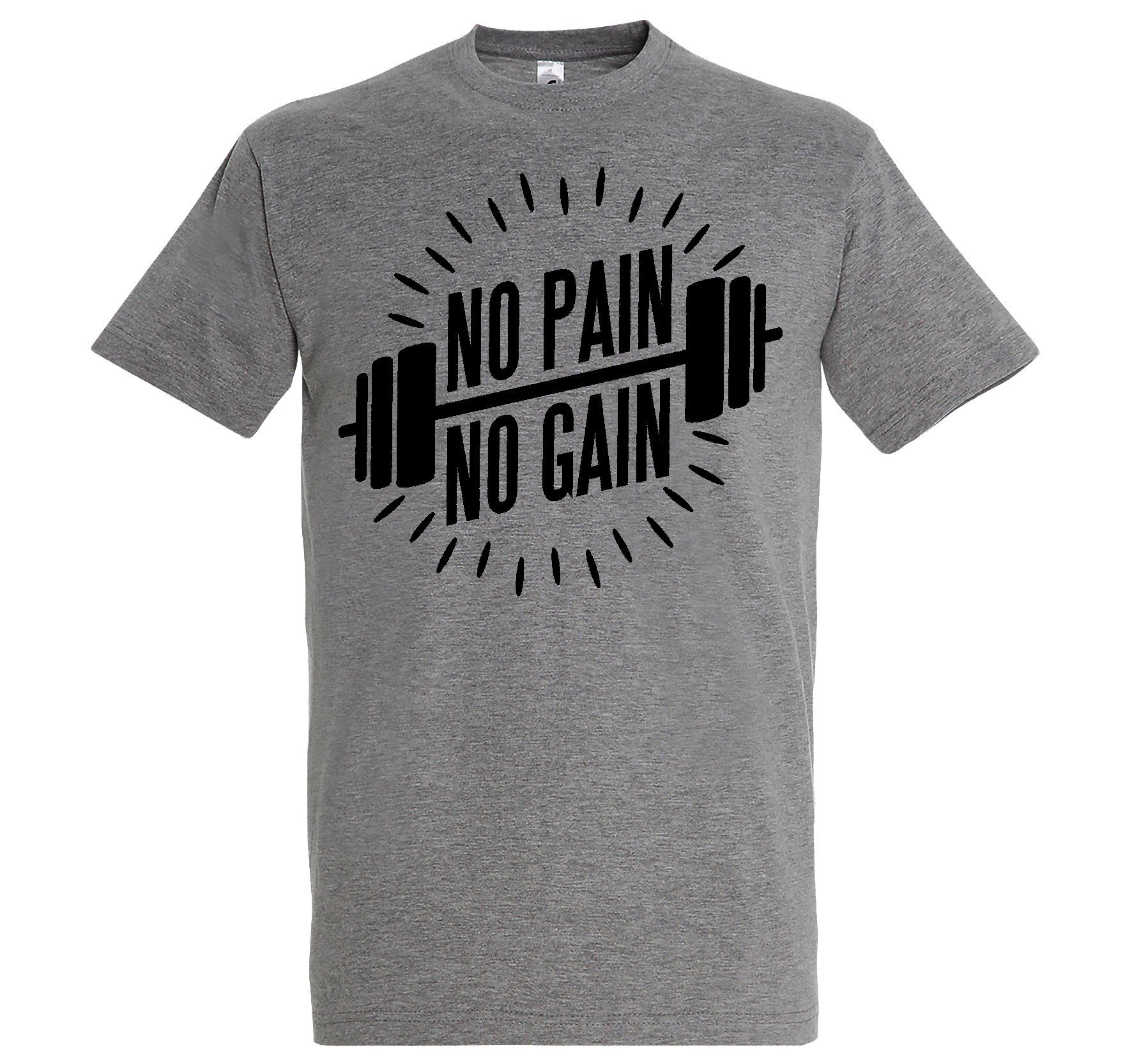 Youth Designz T-Shirt No Pain No Gain Herren Shirt mit trendigem Fitness Motiv Grau