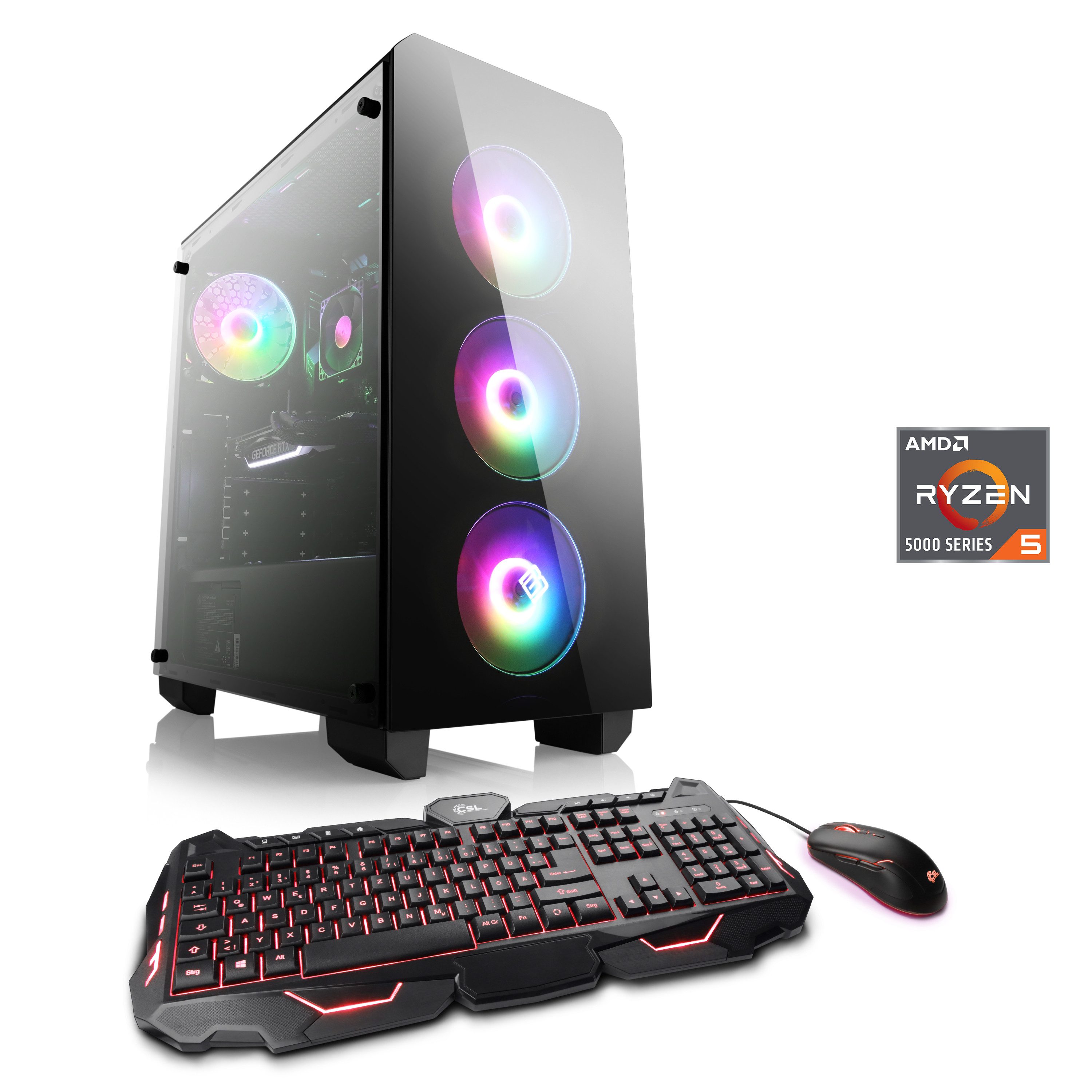 CSL Theseus V24585 Gaming-PC (AMD Ryzen 5 5500, GeForce RTX 3050, 16 GB RAM, 500 GB SSD, Luftkühlung)