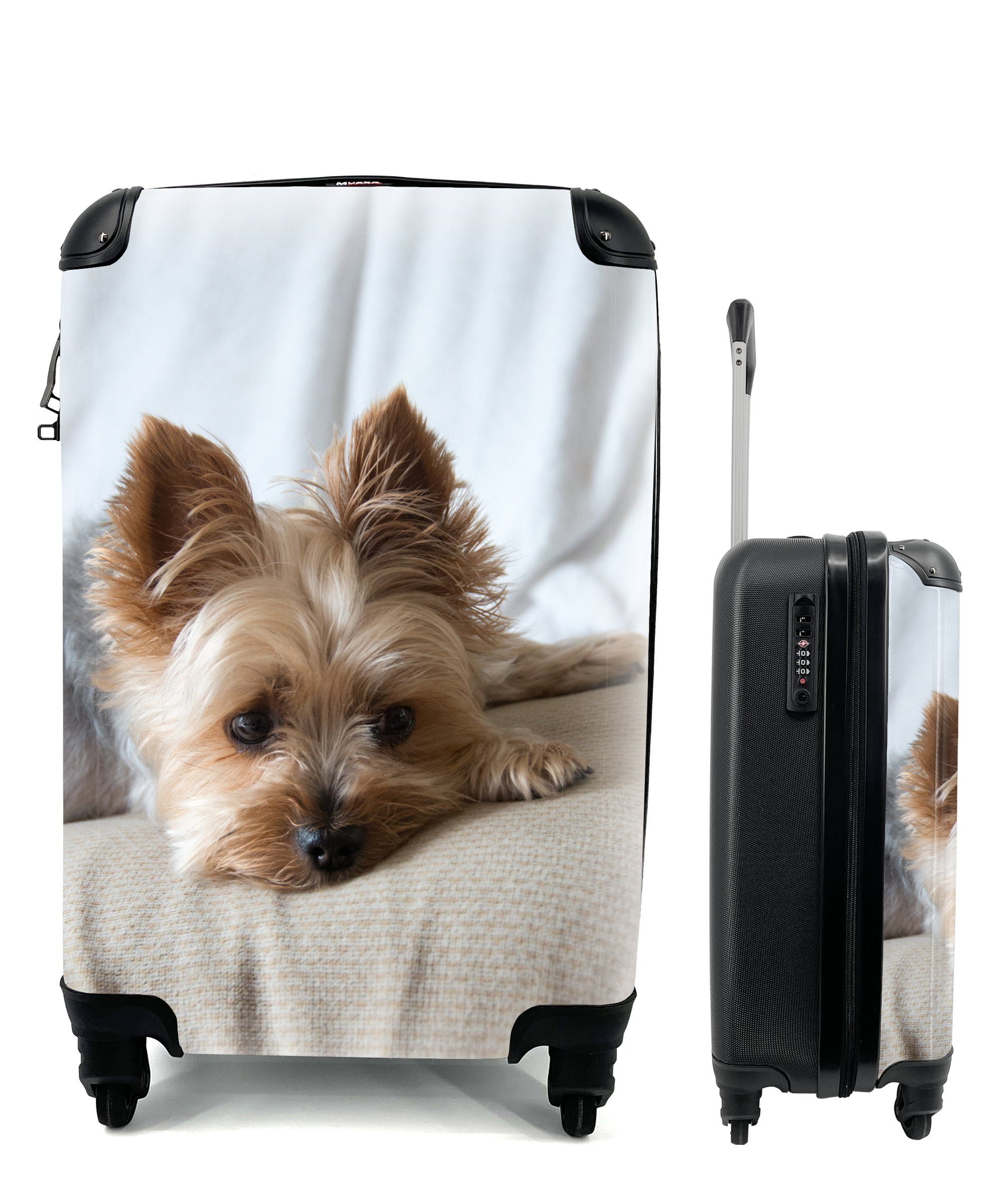 MuchoWow Handgepäckkoffer Yorkshire Terrier liegt schlafend auf dem Sofa, 4 Rollen, Reisetasche mit rollen, Handgepäck für Ferien, Trolley, Reisekoffer