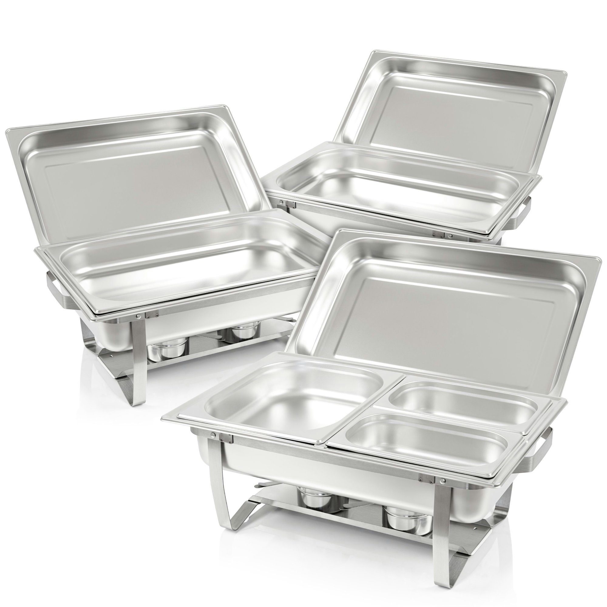 Mahlzeit Speisenwärmer Chafing dish Profi Set "Montpellier", 3x Edelstahl Warmhaltebehälter E