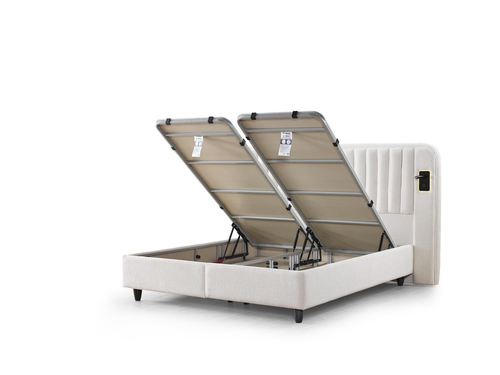 Villa Möbel Boxspringbett Escalade (Bett Set (mit Matratze), Liegefläche 150x200), Bettkasten mit XXL Stauraum und Gasdruckfedern für einfache Handhabung