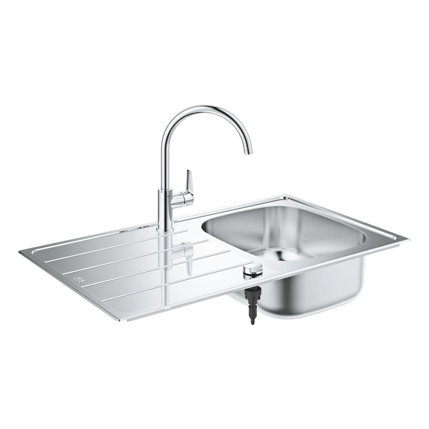 Grohe Edelstahlspüle K200, Komplett-Set, rechteckig, 86/50 cm, mit Abtropffläche, Edelstahl