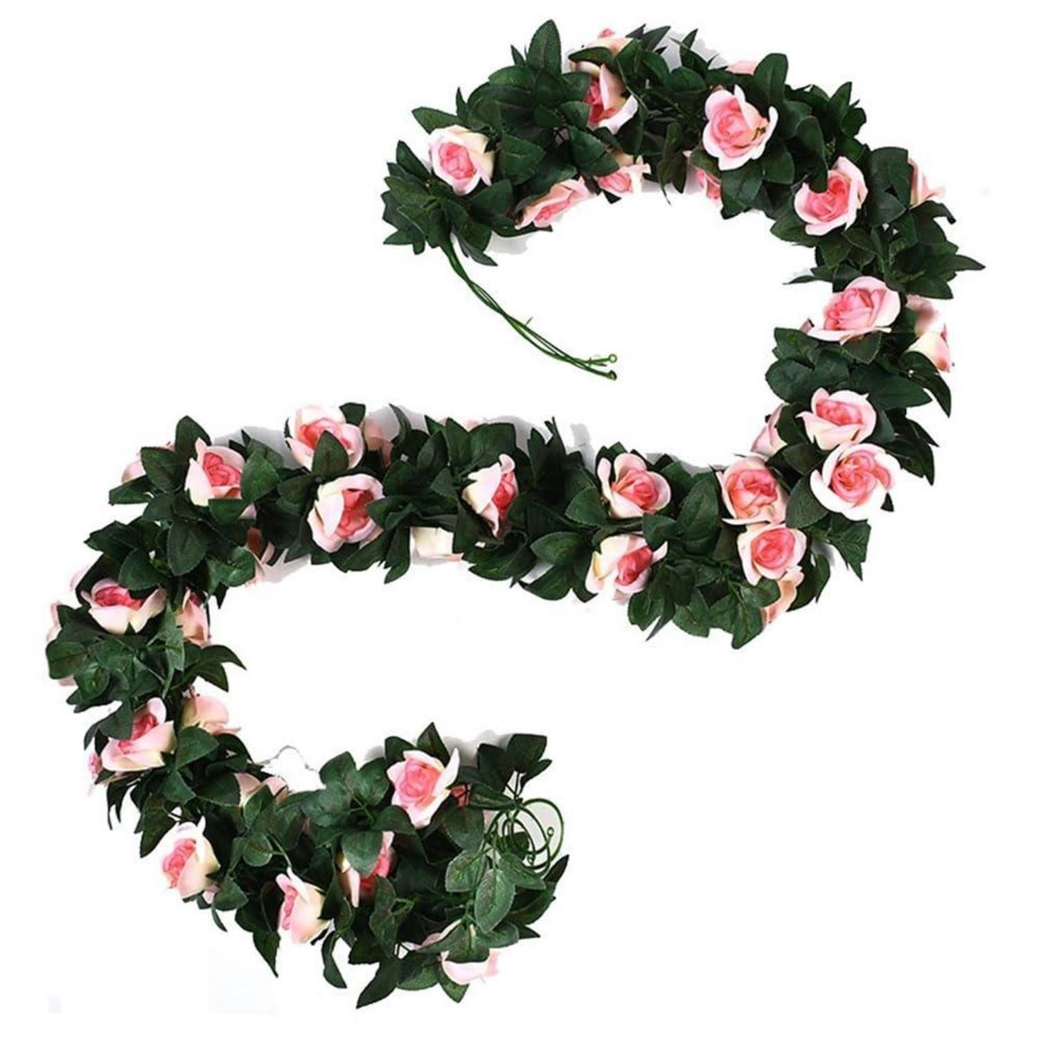 Kunstgirlande Künstliche Rosengirlande 2.4m Rosa (2 Stück), LuxusKollektion, Höhe 10 cm