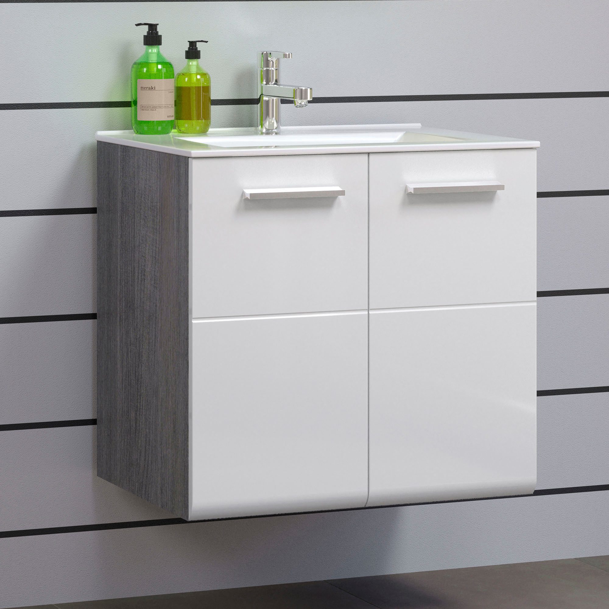 welltime Waschbeckenunterschrank Ravenna Hänge-Waschbeckenunterschrank mit Einsatzwaschbecken